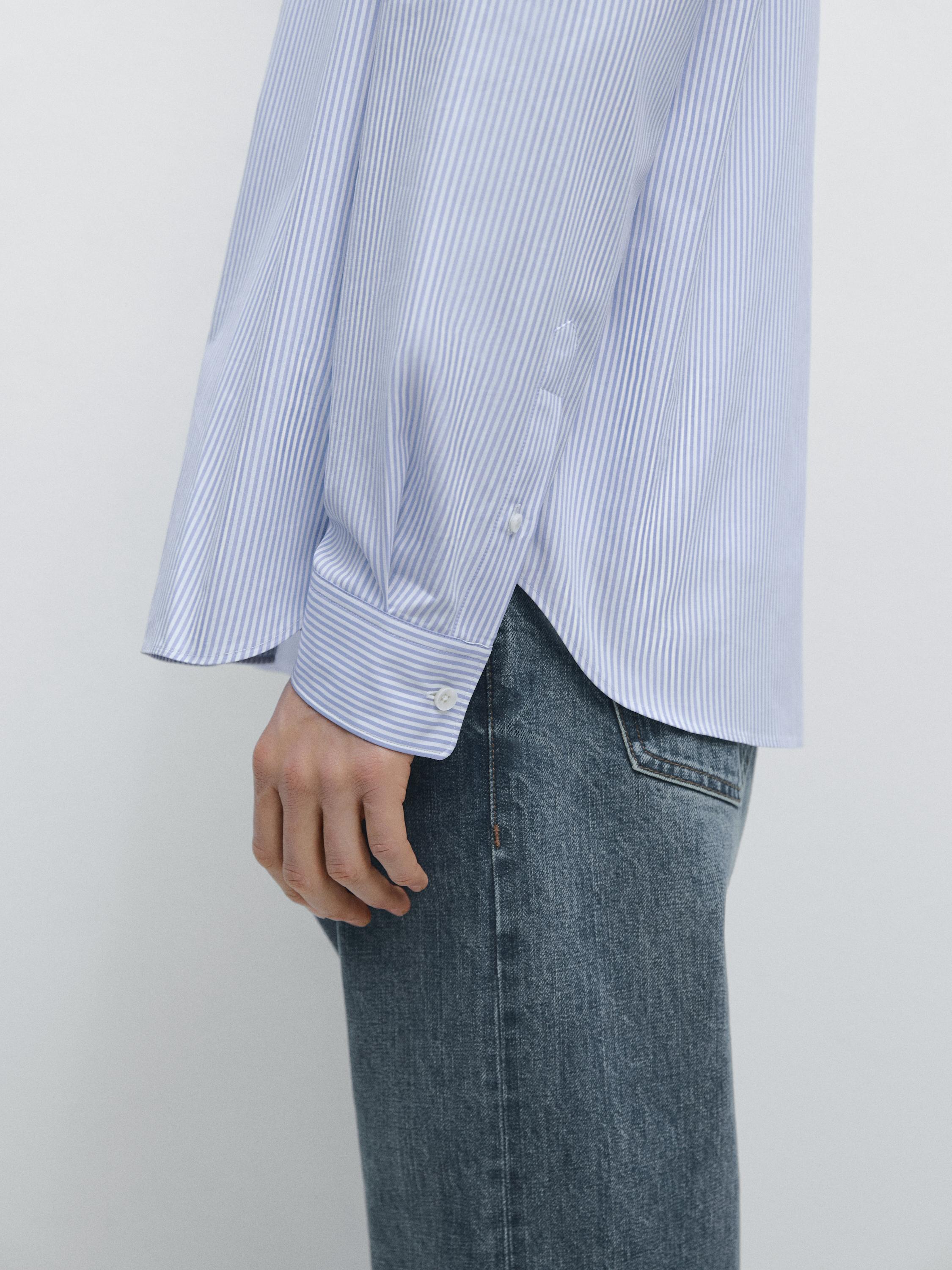 %100 pamuklu regular fit çizgili gömlek