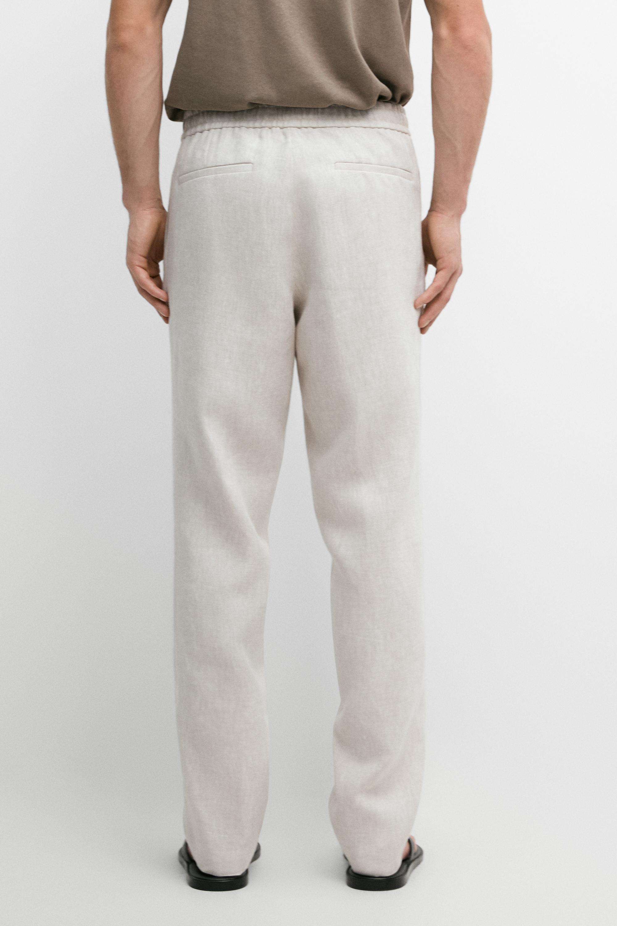 Linen jogger fit trousers — SAND BROWN