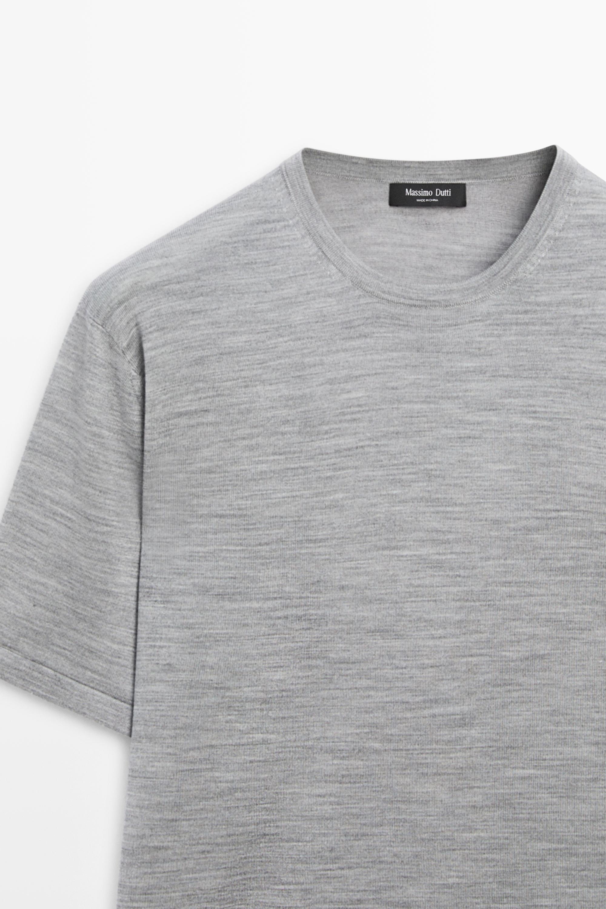 Wool-blend short-sleeve knit sweater — ANTHRACITE GREY