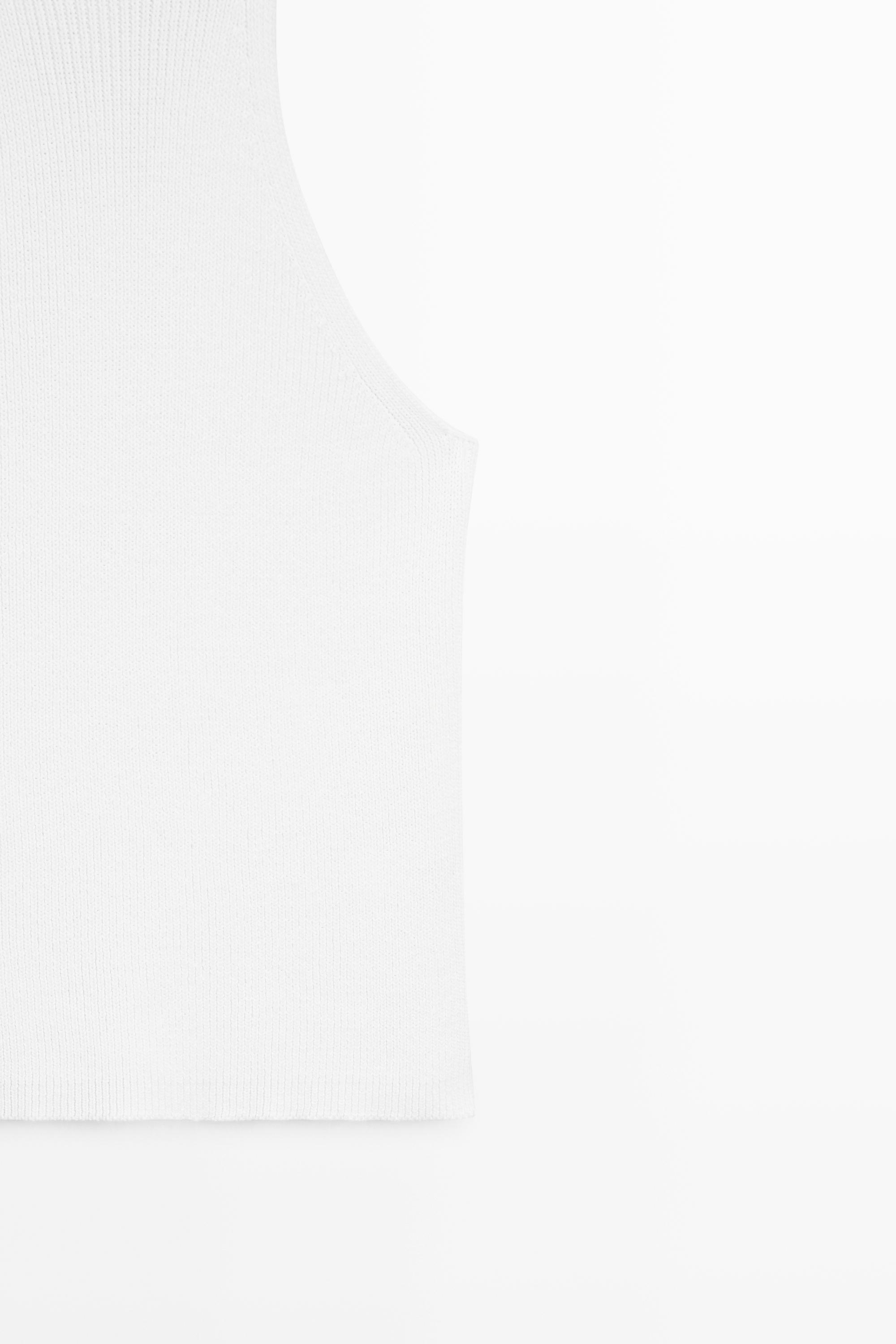 Cotton blend halter top with ribbed detail — WHITE