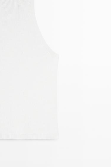 Cotton blend halter top with ribbed detail — WHITE 7