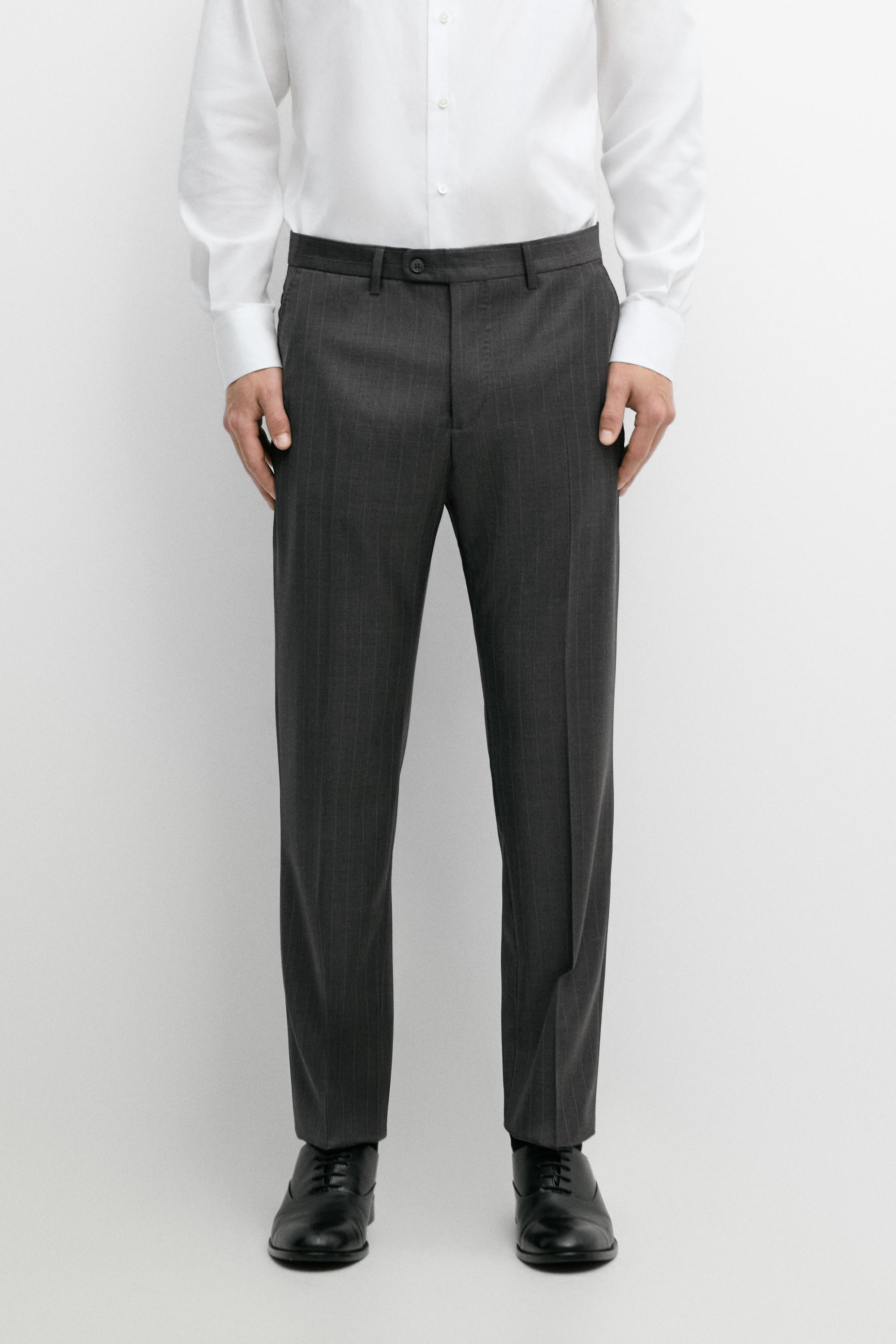 100% wool striped suit trousers