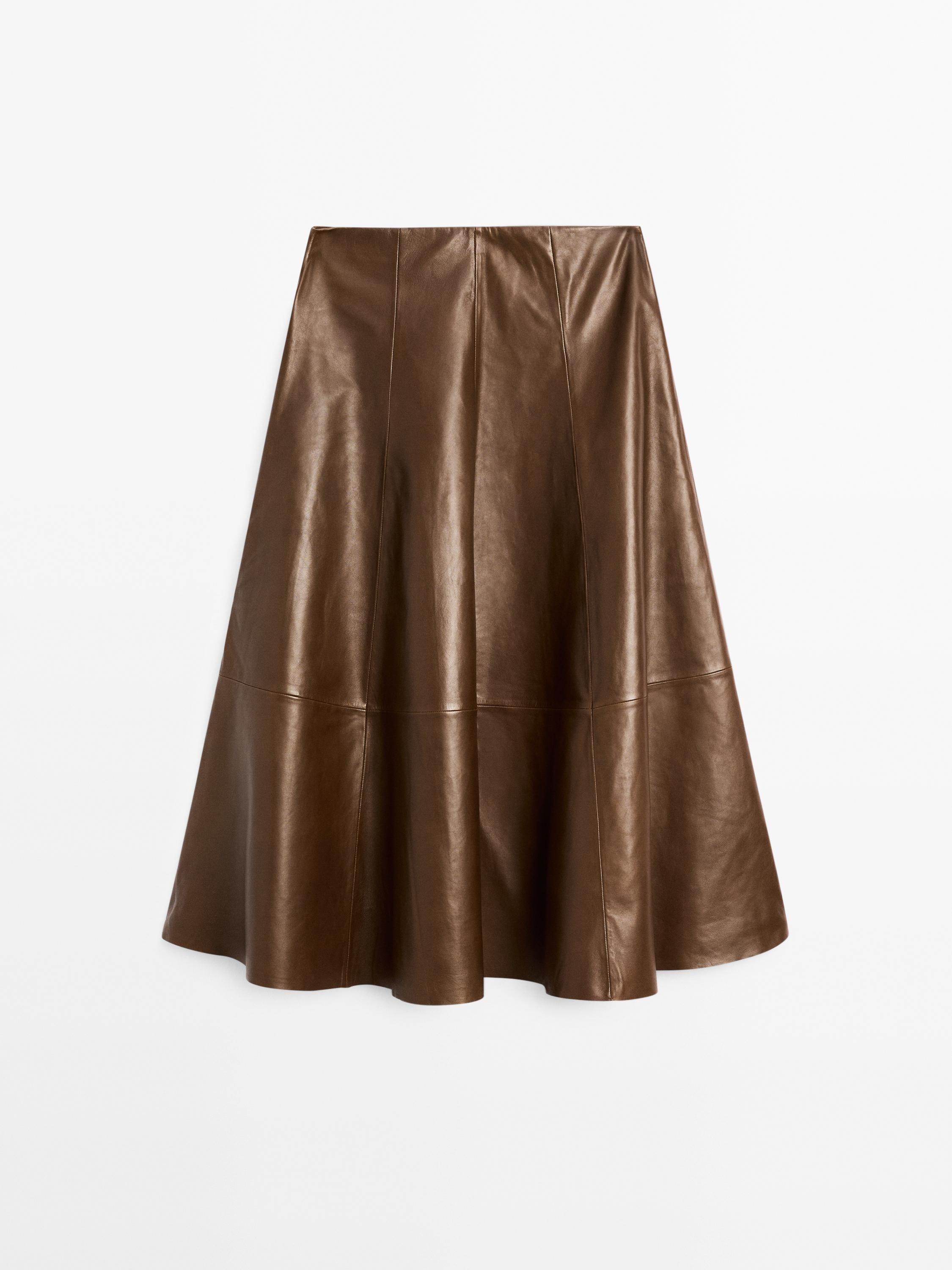 Gonna midi a balze in pelle nappata