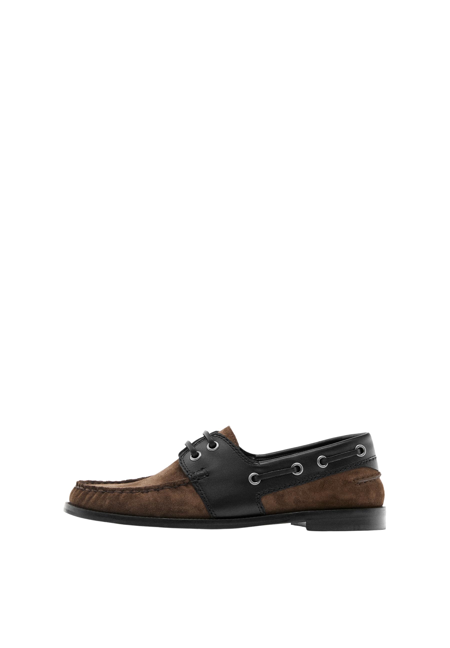 Contrast leather deck shoes — BROWN