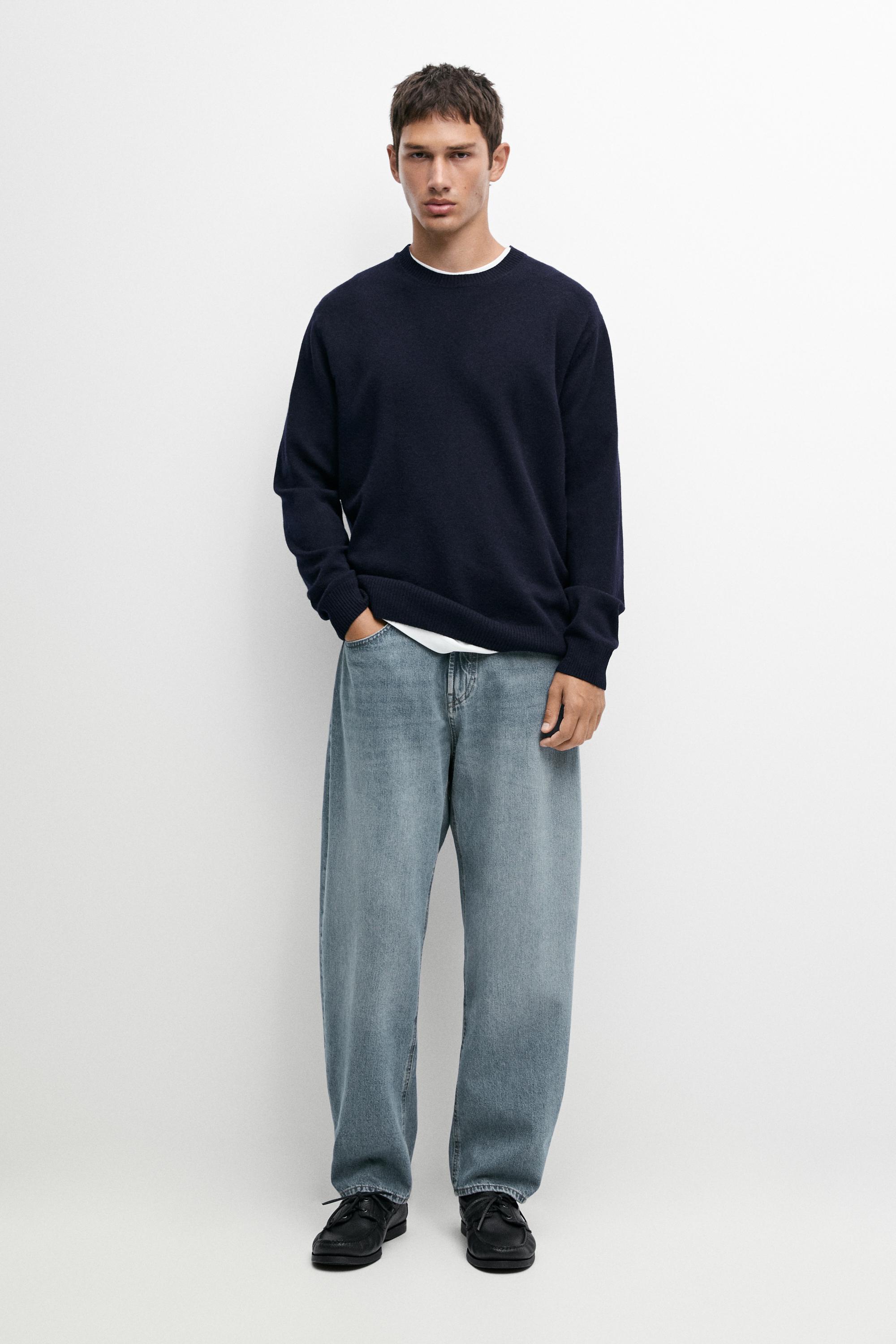 Wool blend round neck knit sweater