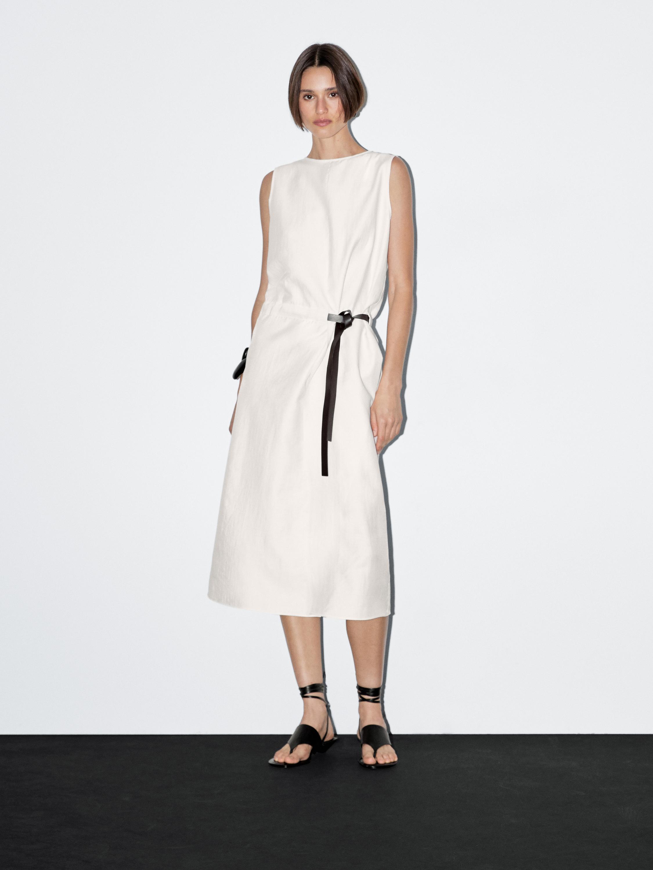 Midi dress with cotton belt detail