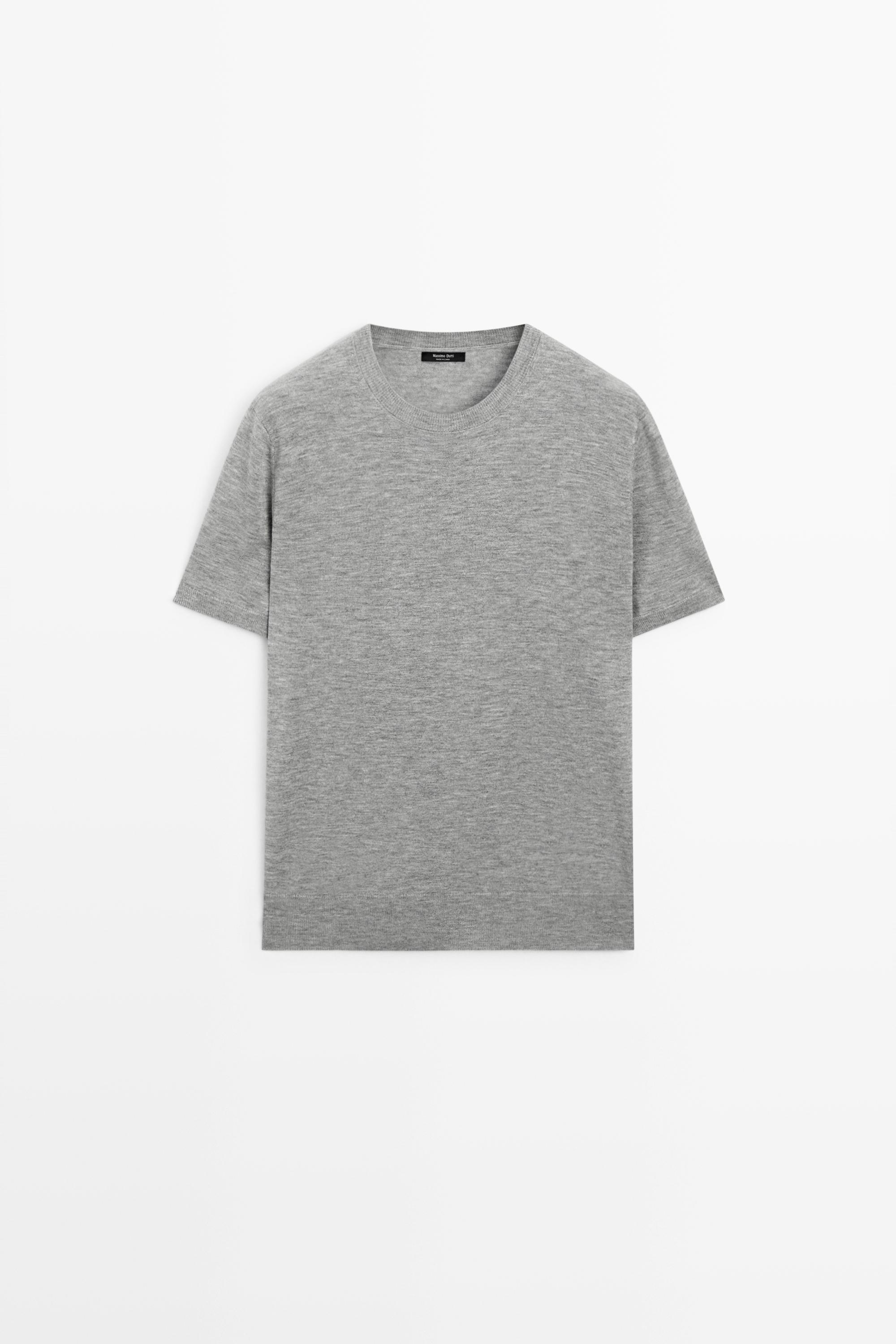 Short-sleeve fine-knit sweater — GREY MARL