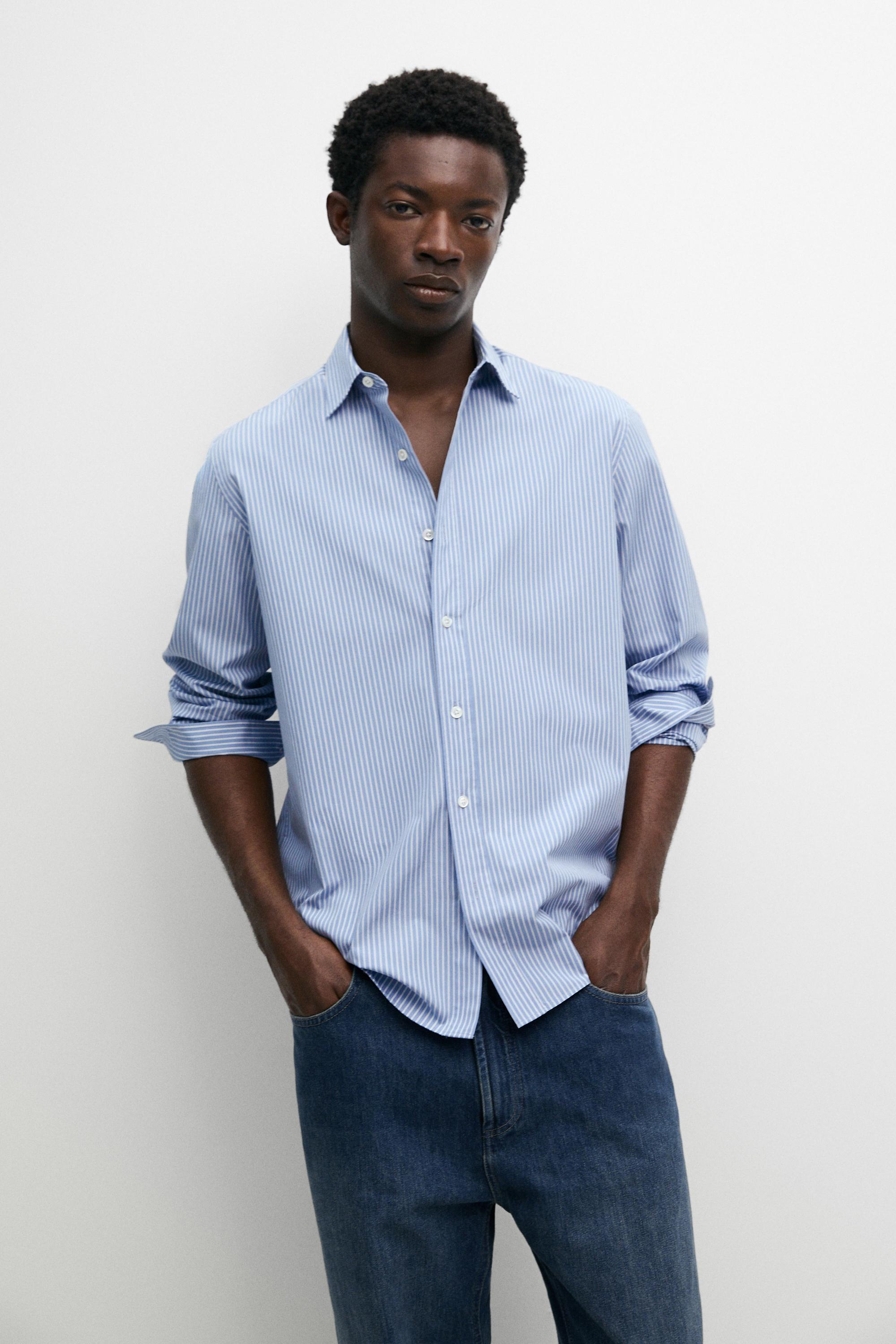 100% cotton poplin regular fit shirt — MEDIUM BLUE