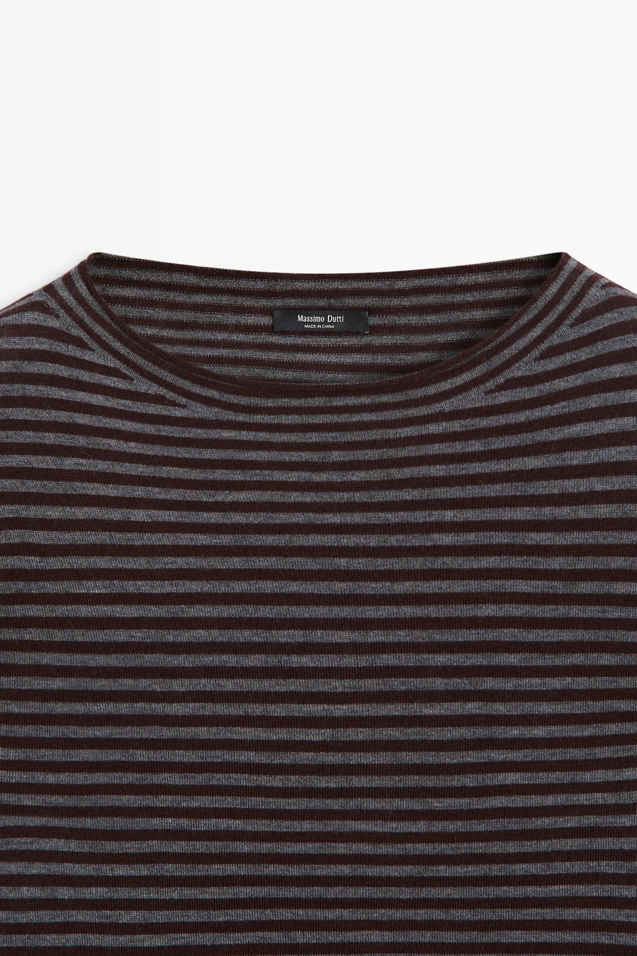 Striped knit sweater with mock turtleneck — MOLE BROWN