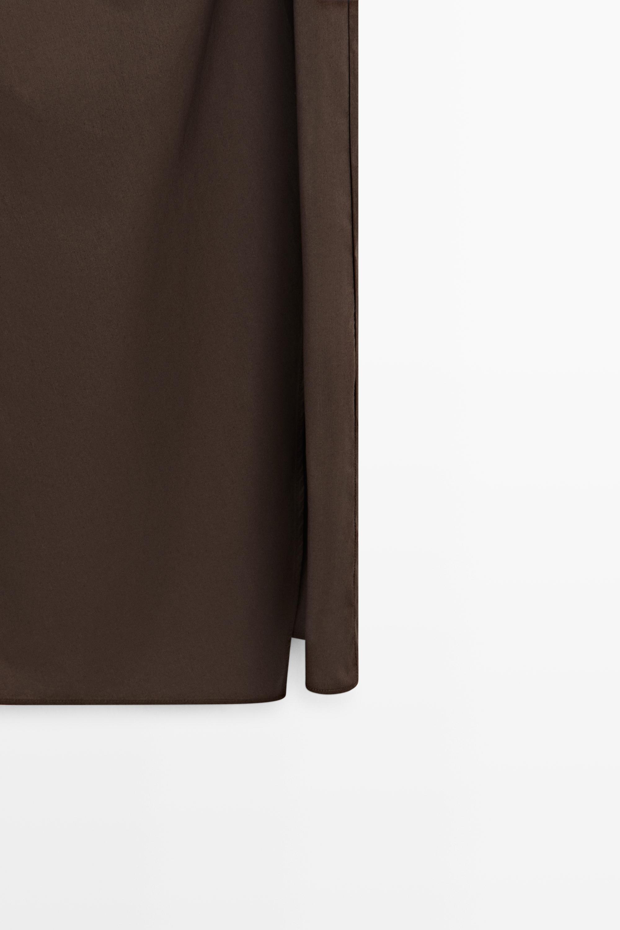 100% cotton draped poplin dress — BROWN