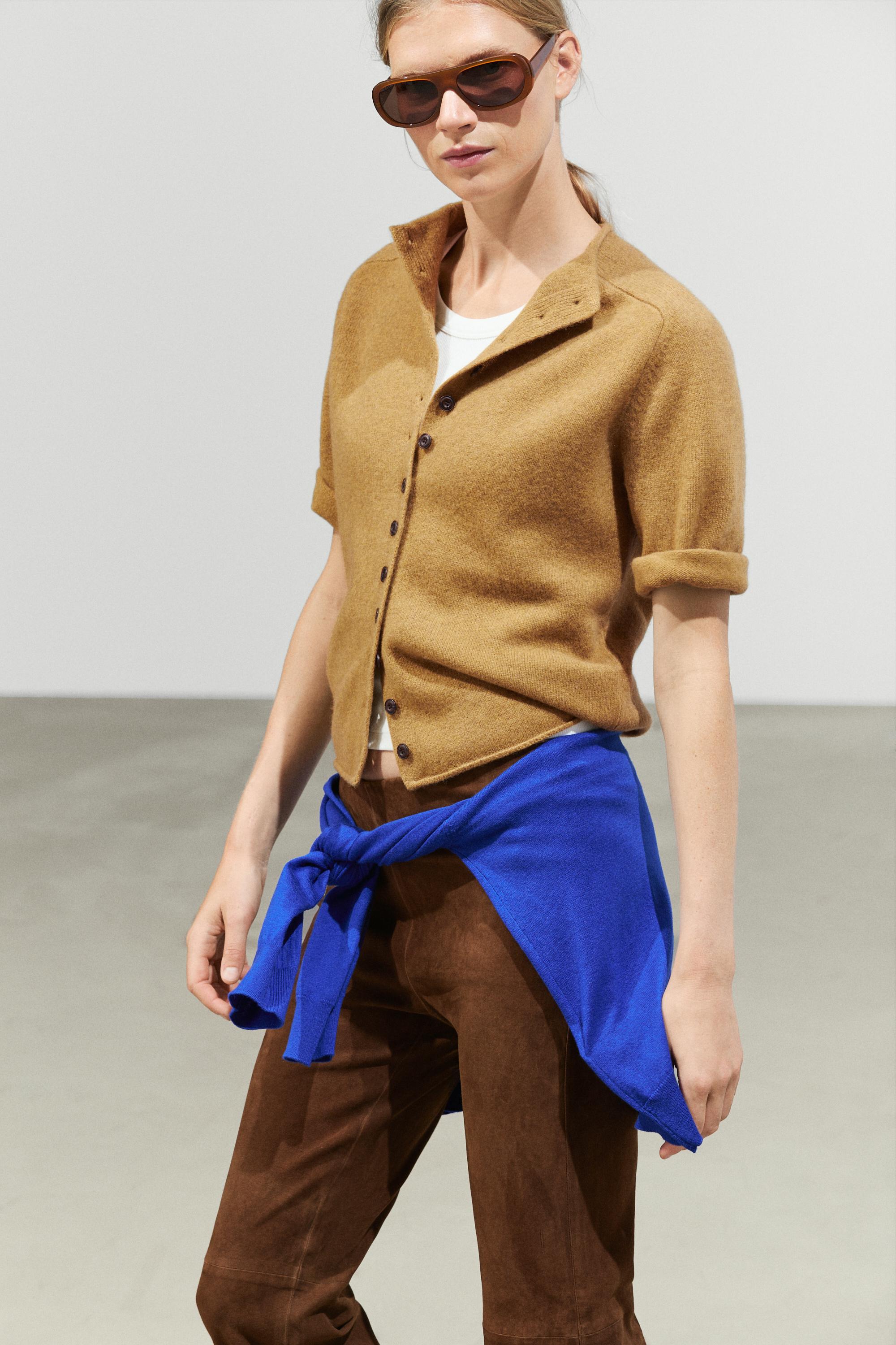 100% wool funnel neck knit cardigan — OIL