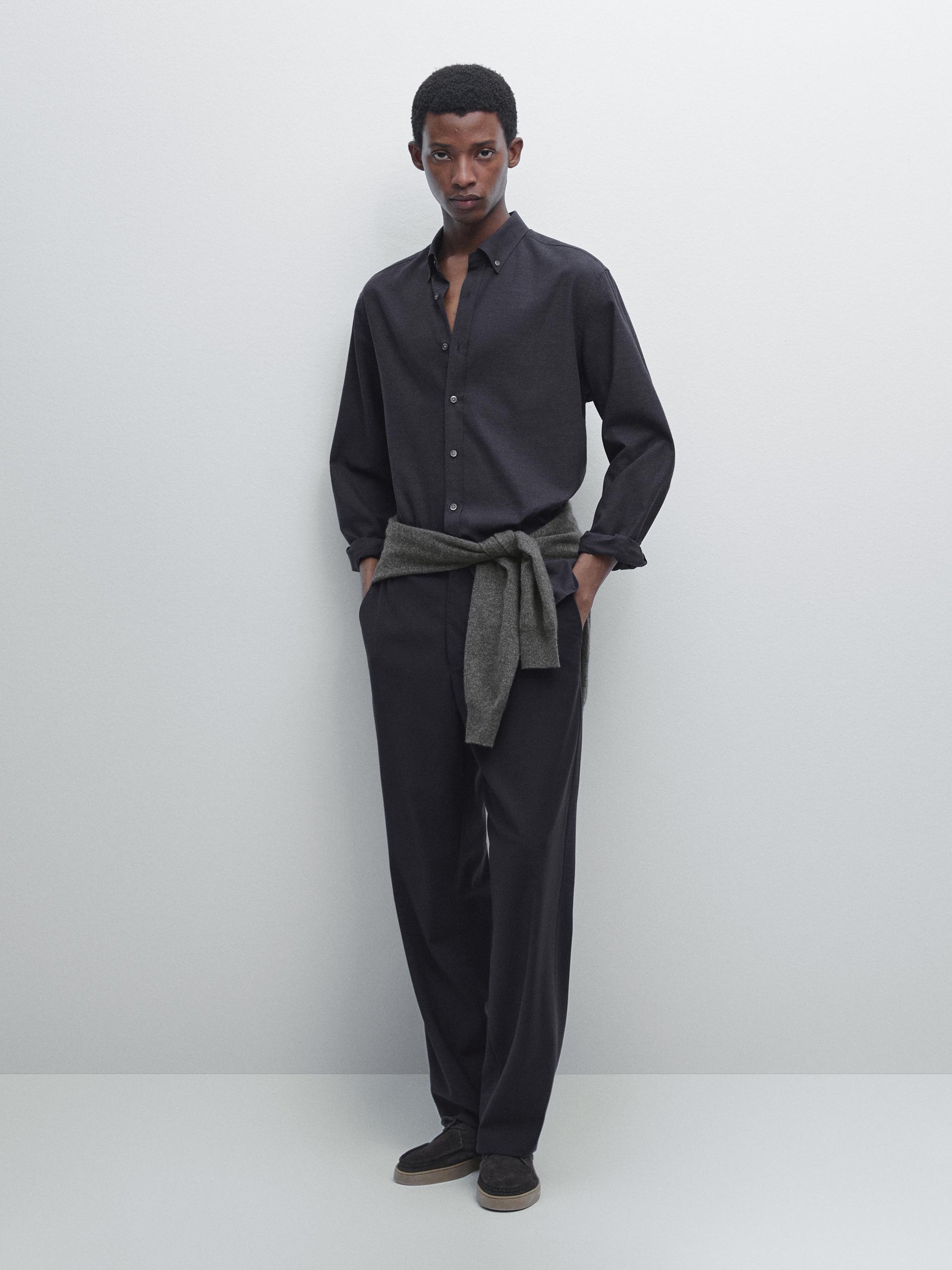 Camicia Mélange Soft Regular Fit - Blu Marino - Xl - Massimo Dutti - Maschile