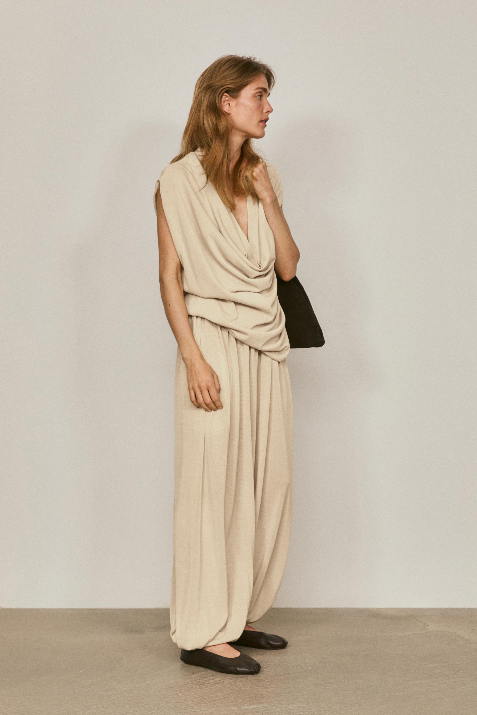 Silk blend top with cowl neckline - LIMITED EDITION — SAND