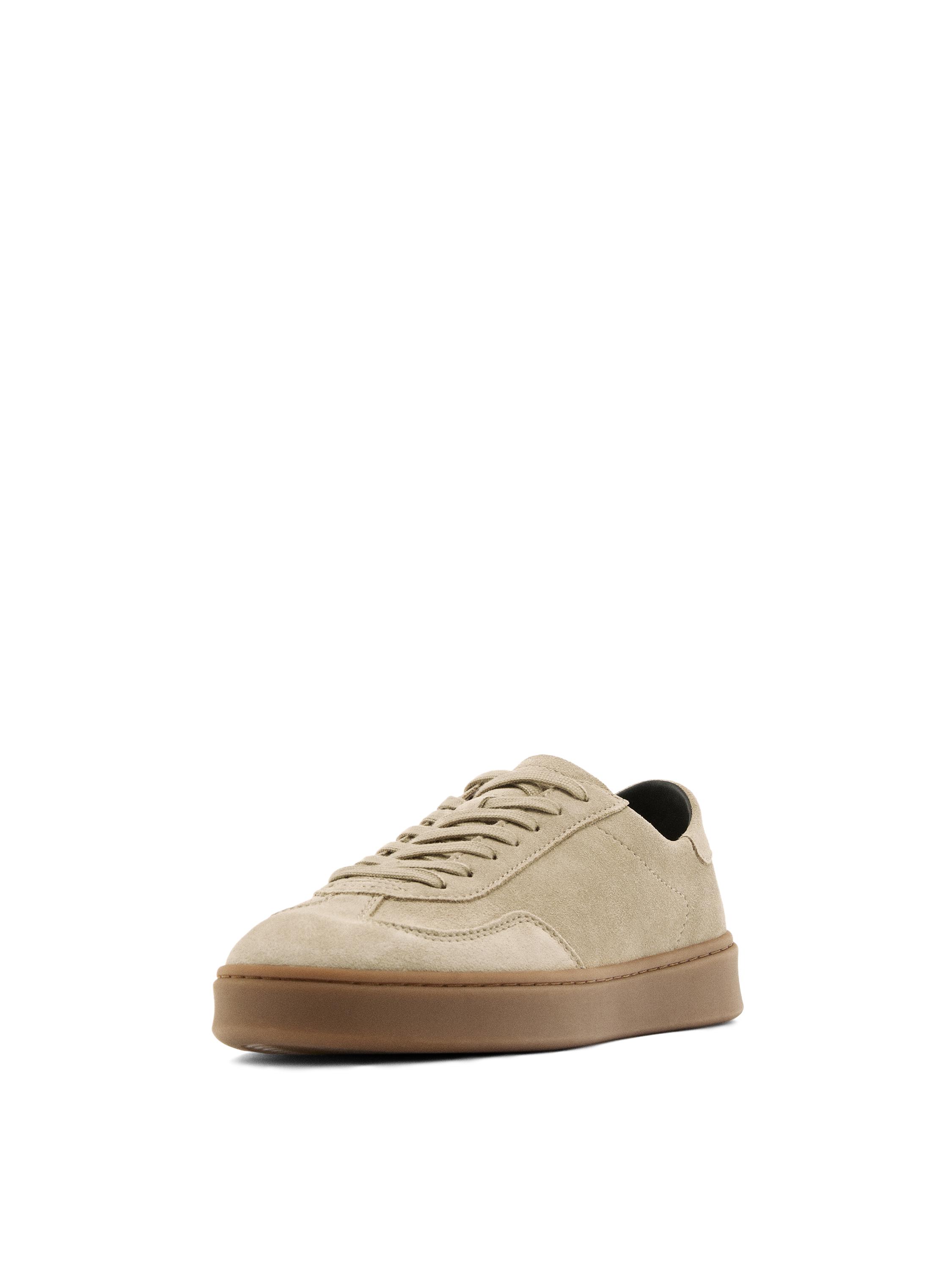 Split suede leather trainers — SAND BROWN