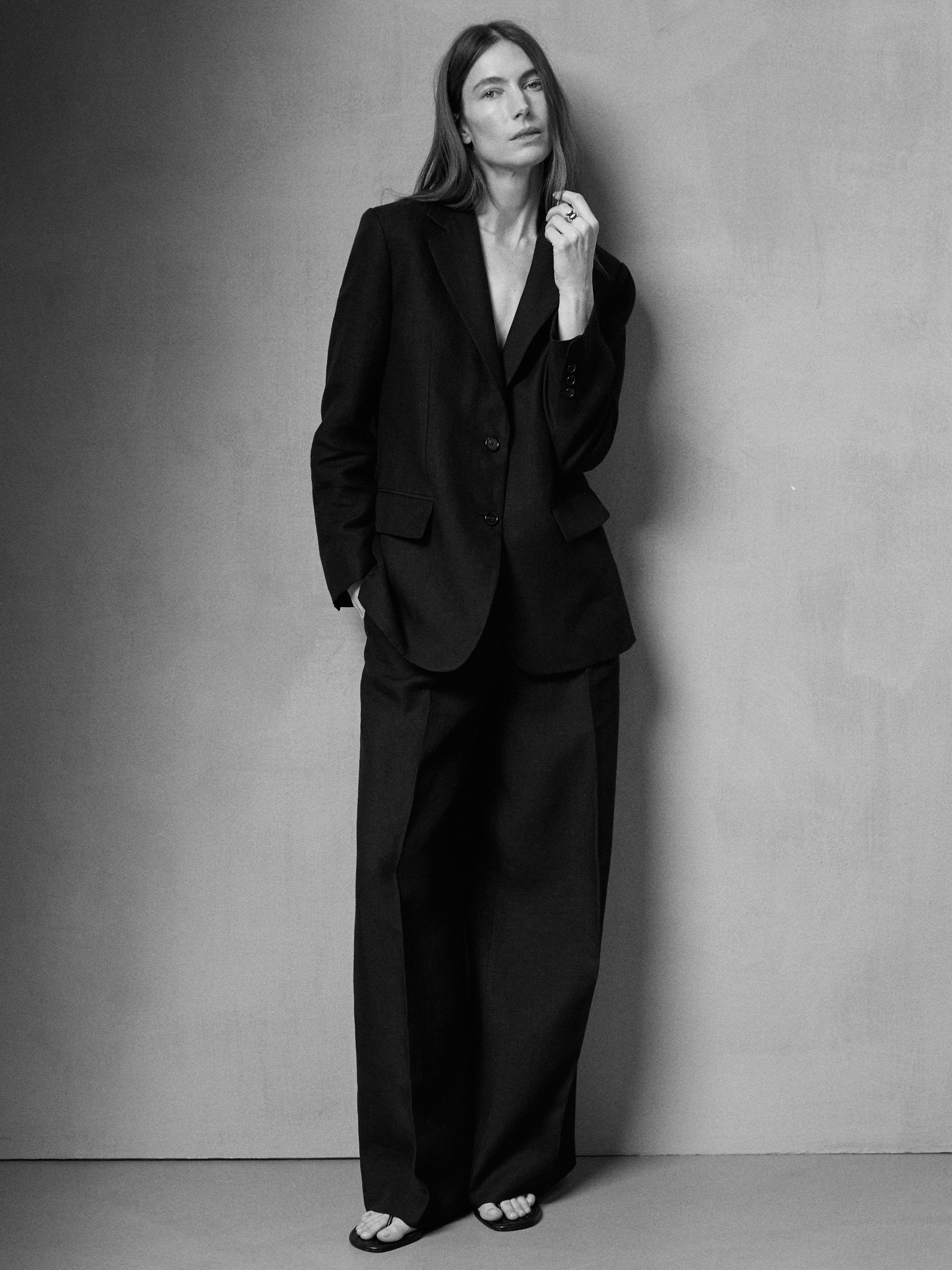 Flowing linen suit trousers — BLACK