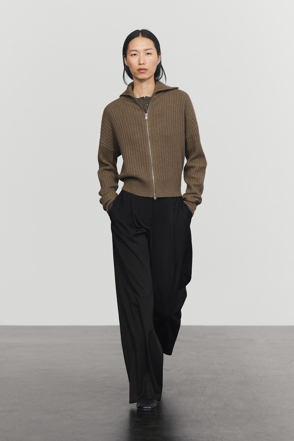 Massimo Dutti 100% Kaşmir Ribanalı Trikotaj Kardigan