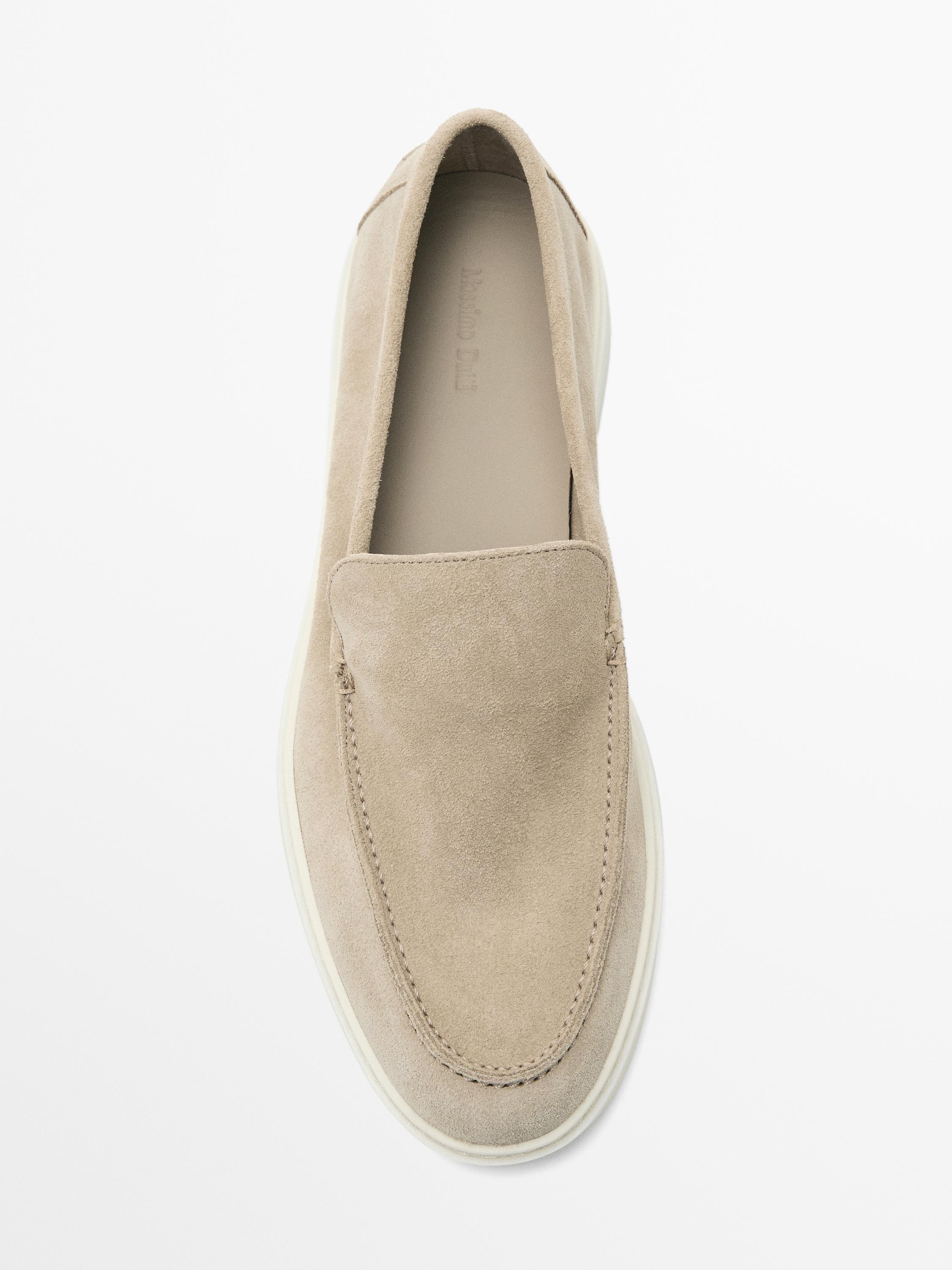 Split leather loafers with moc toe — SAND