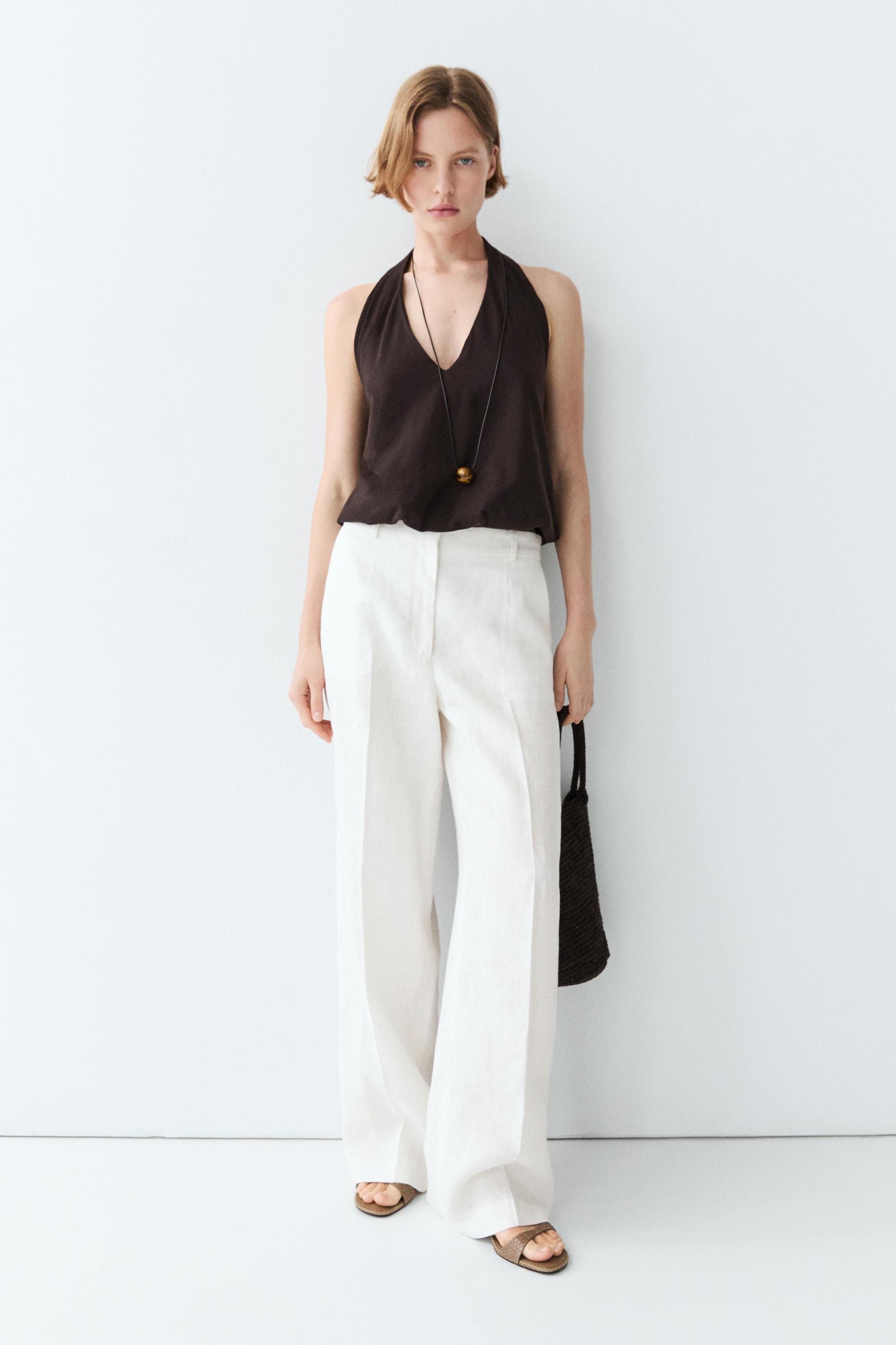 100% linen pants with darts — Off white