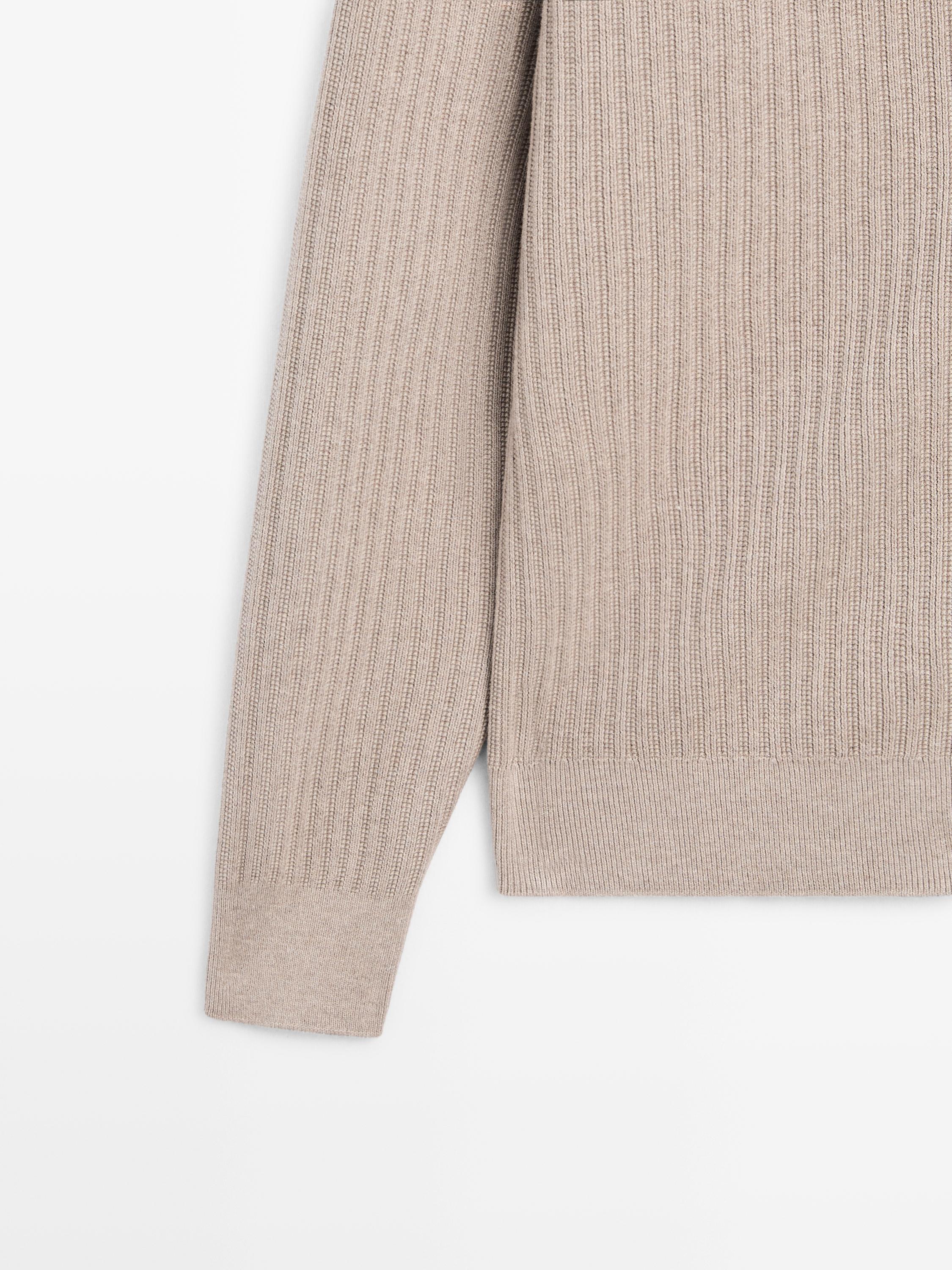 Cotton zip-up knit cardigan — MINK