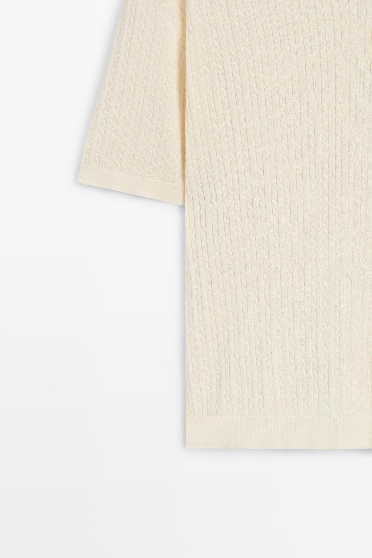 100% cotton cable-knit polo sweater — CREAM