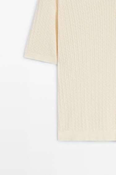 100% cotton cable-knit polo sweater — CREAM 7