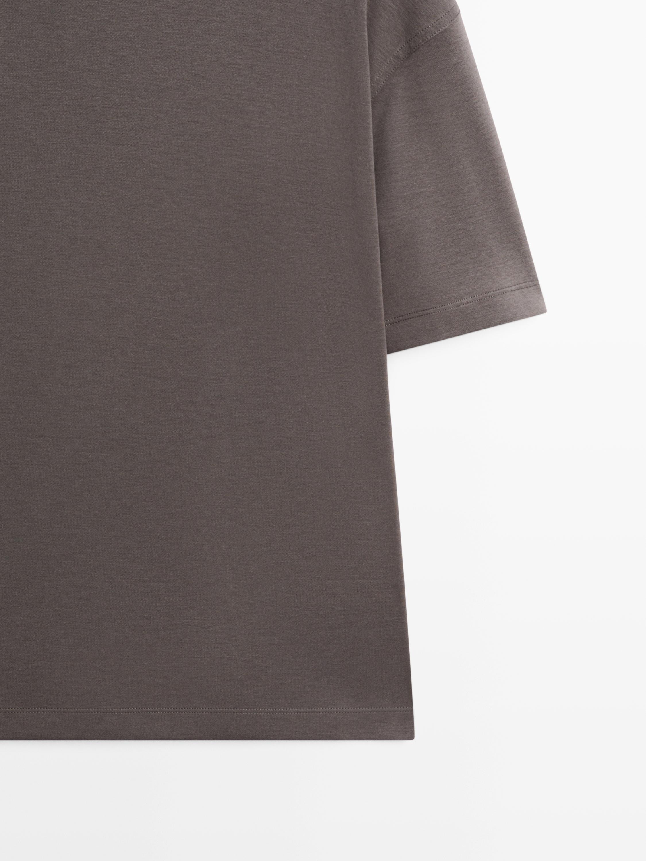 Boxy fit short sleeve cotton blend T-shirt — KHAKI