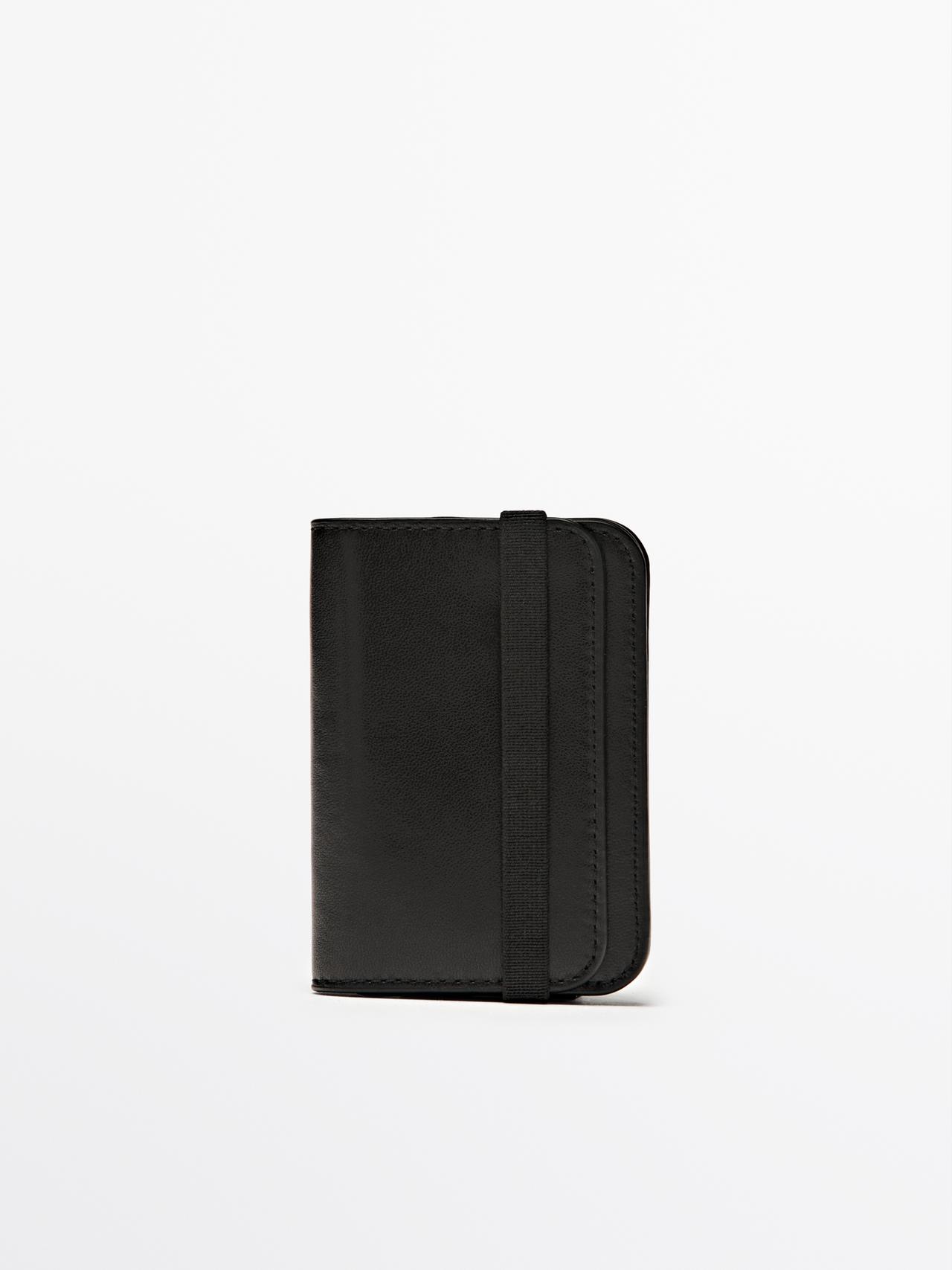 Massimo Dutti - Heren - Nappaleren Kaarthouder Met Flap - Zwart - 01