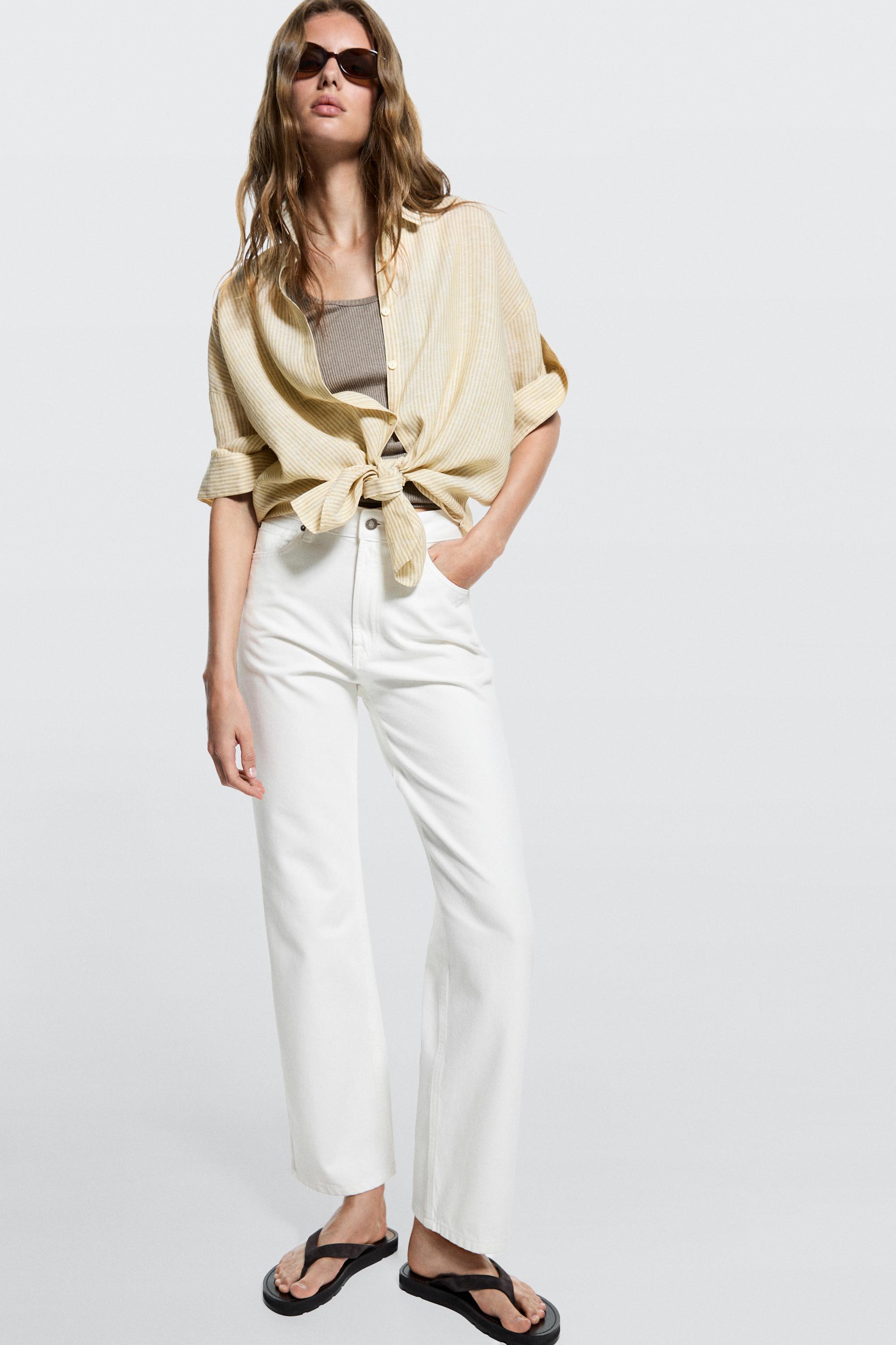 Džínsy v rovnom strihu straight leg s vysokým pásom