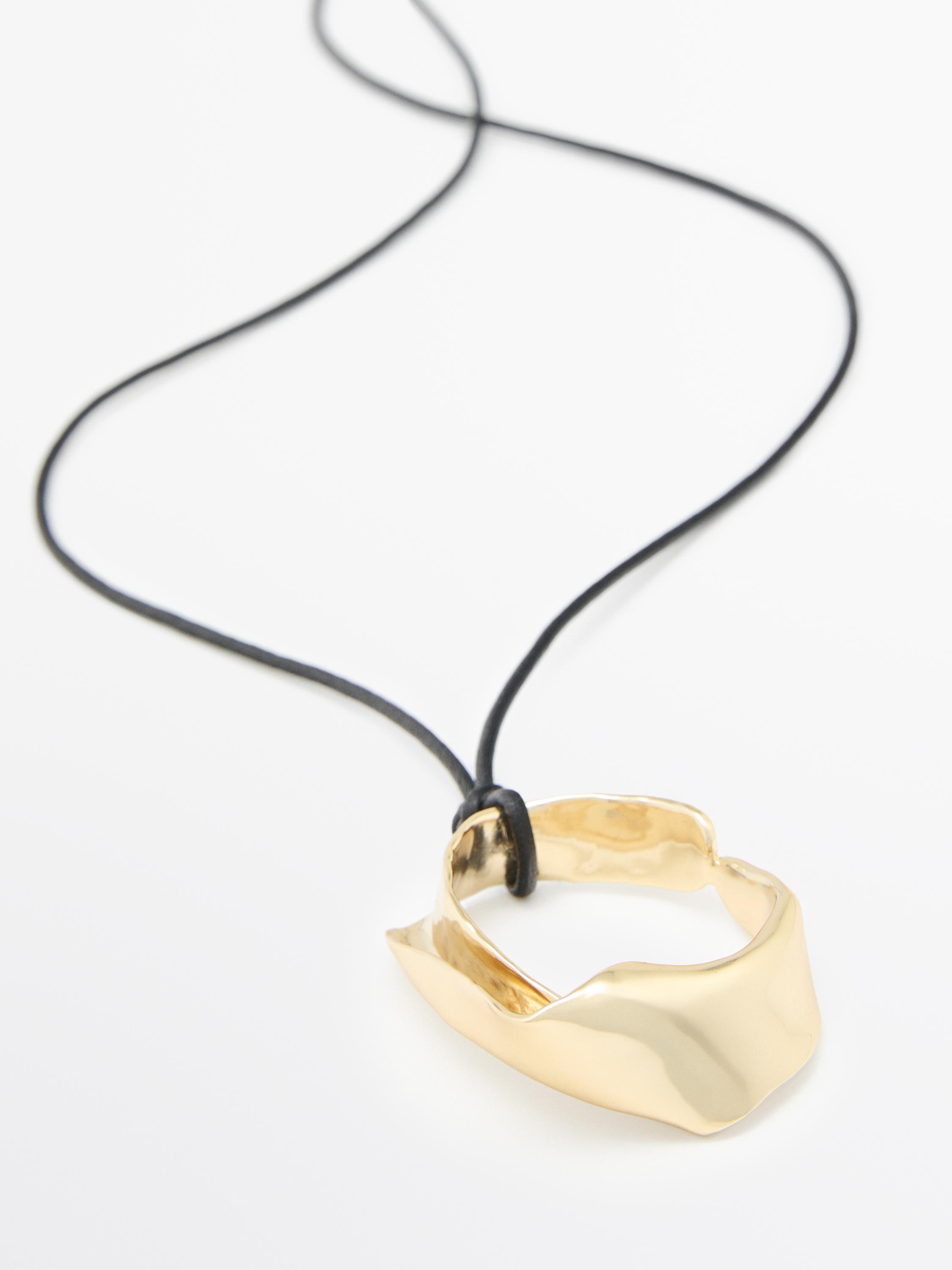 Leather cord necklace with irregular pendant — GOLDEN