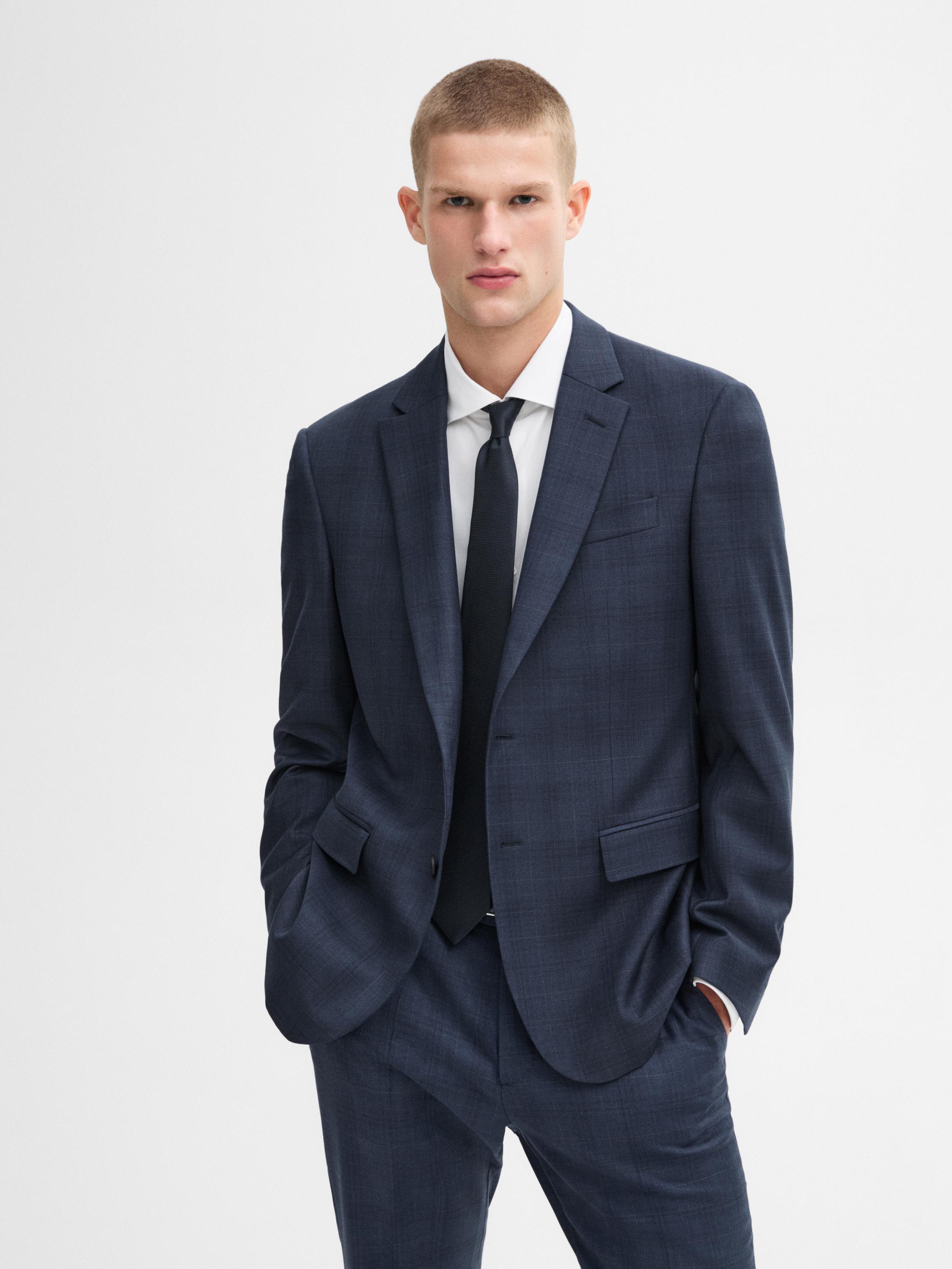 Check wool blend suit blazer