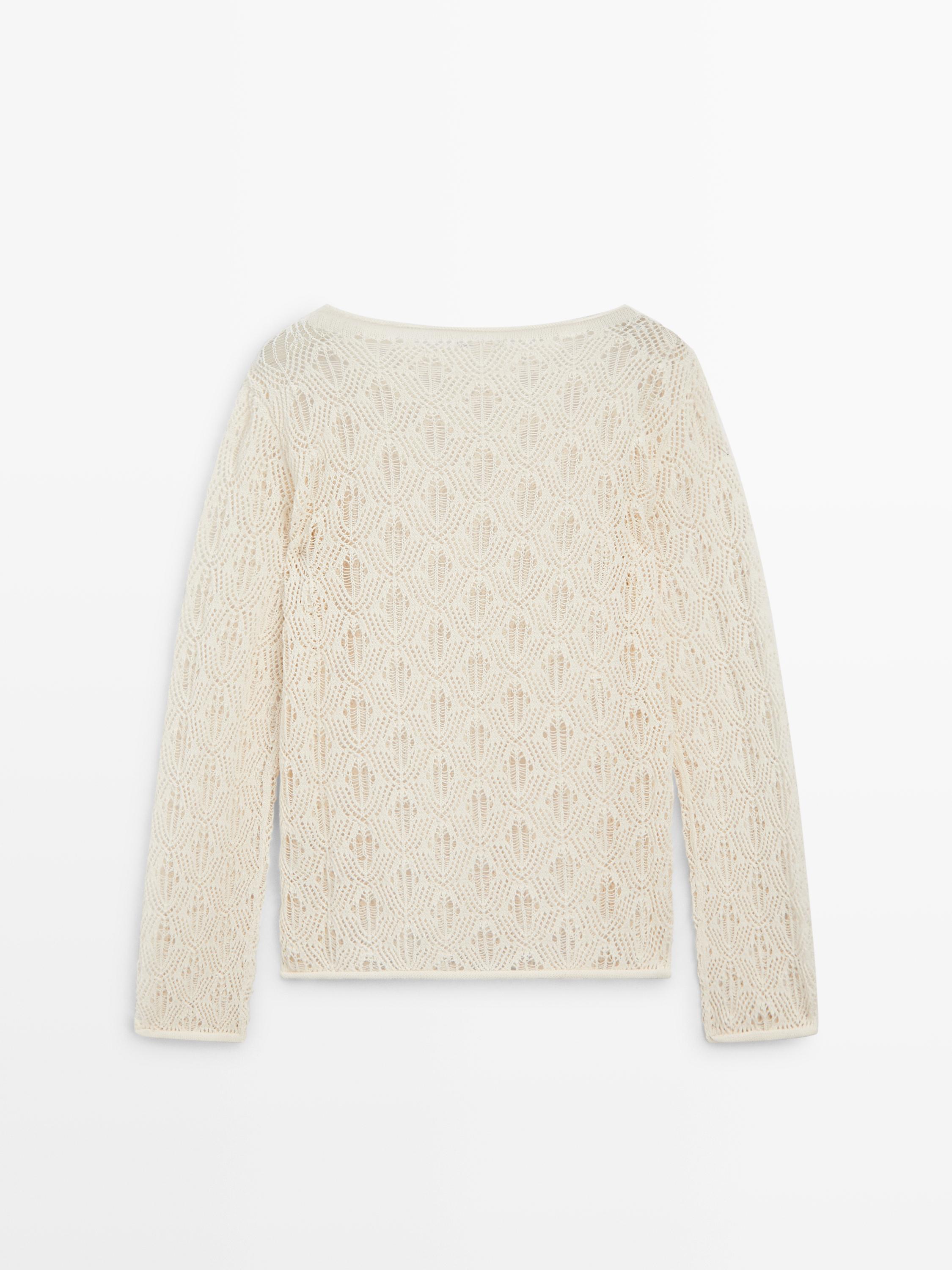 Boatneck sweater with openwork detail — CREAM