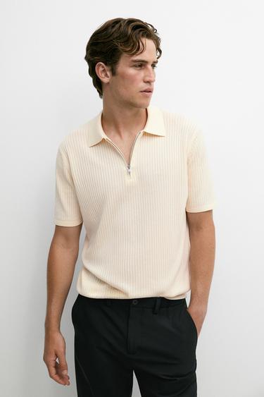 Cotton knit half-zip polo — CREAM 3