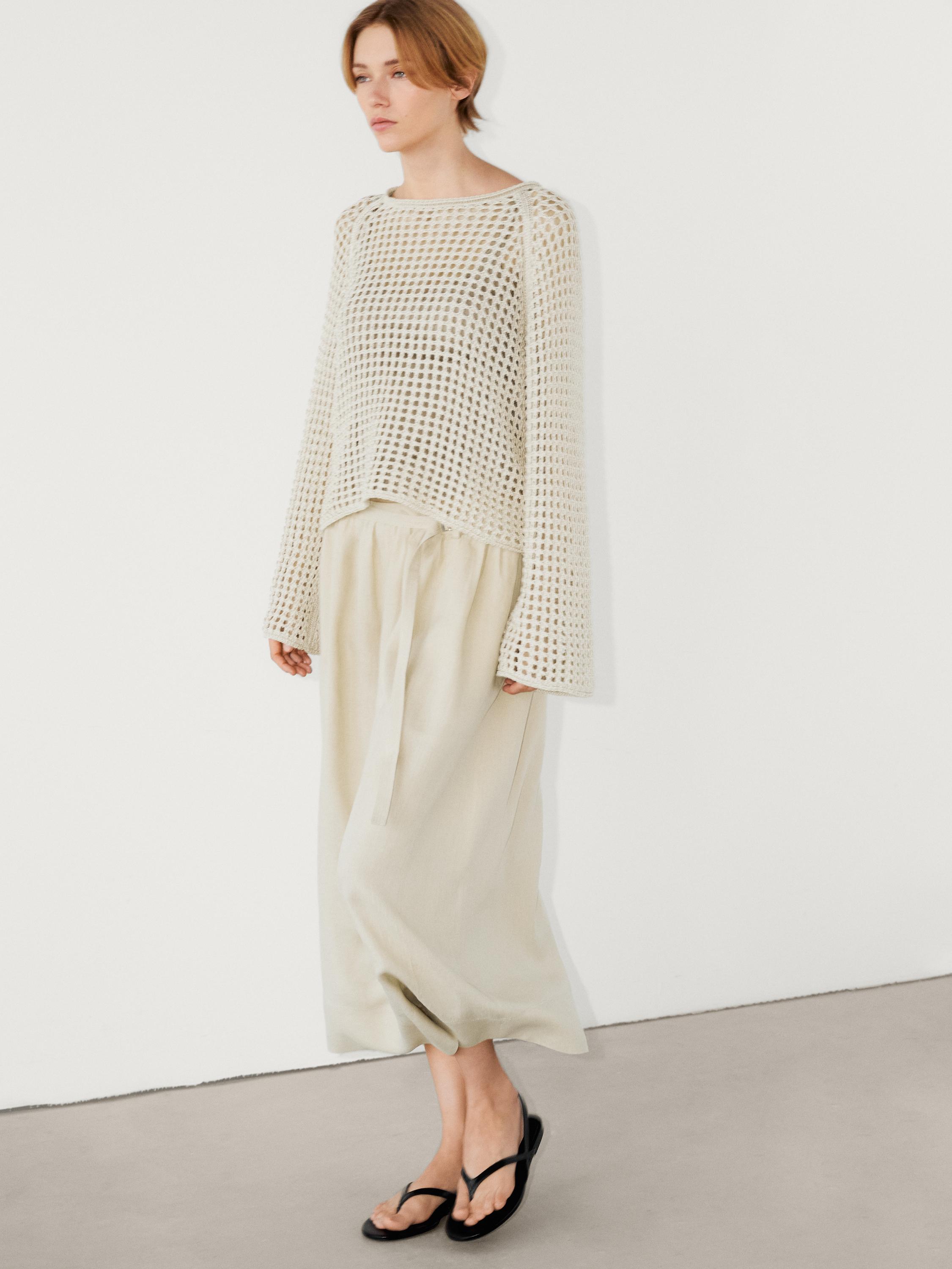 Jupe midi en lin avec ceinture