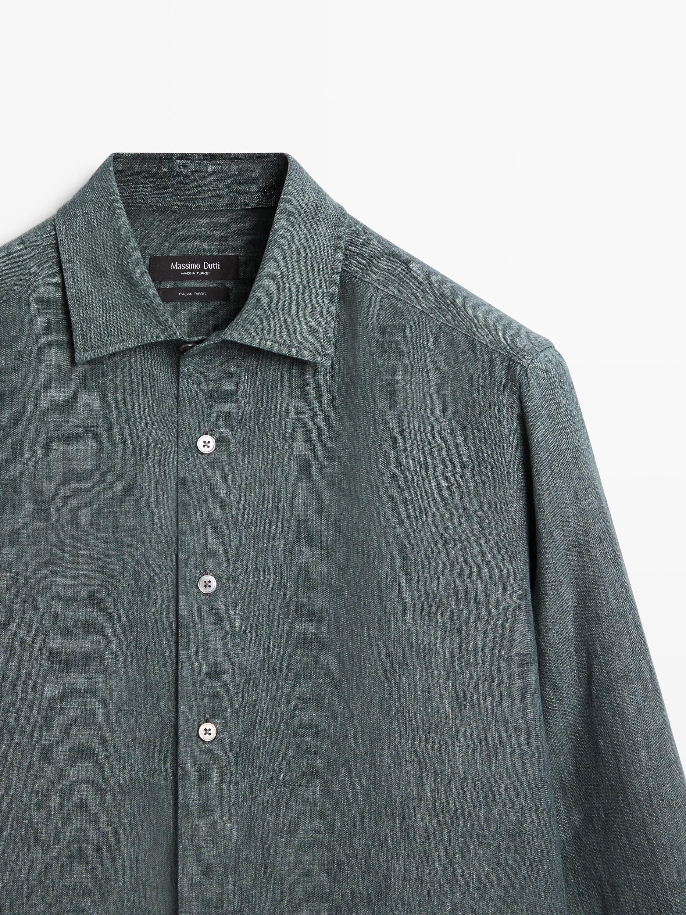 Regular fit linen shirt with placket — DARK BLUE