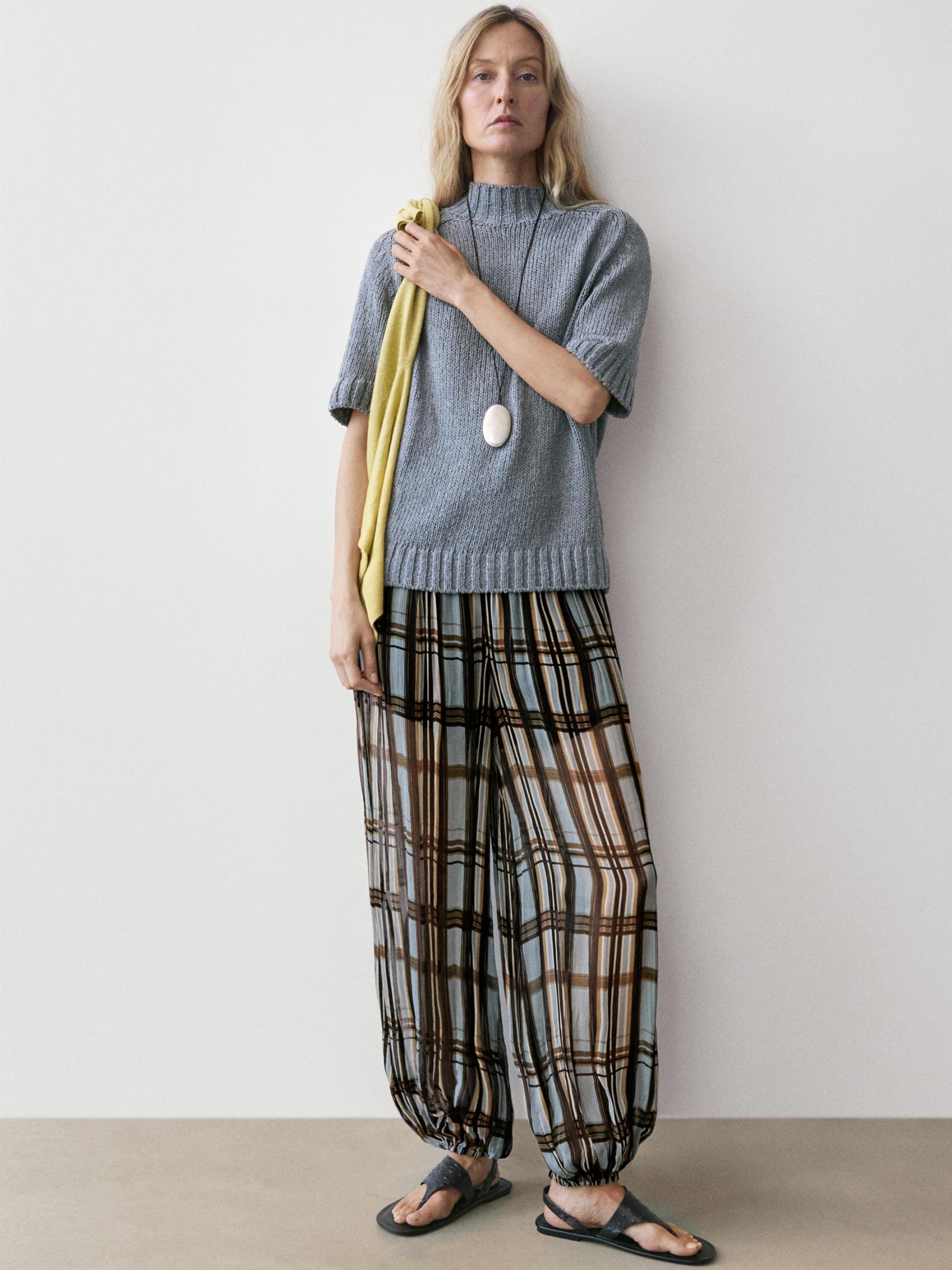 Flowing check printed sarouel trousers — Light Blue