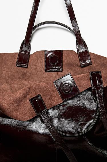 Maxi crackle nappa leather tote bag — Chocolate 6