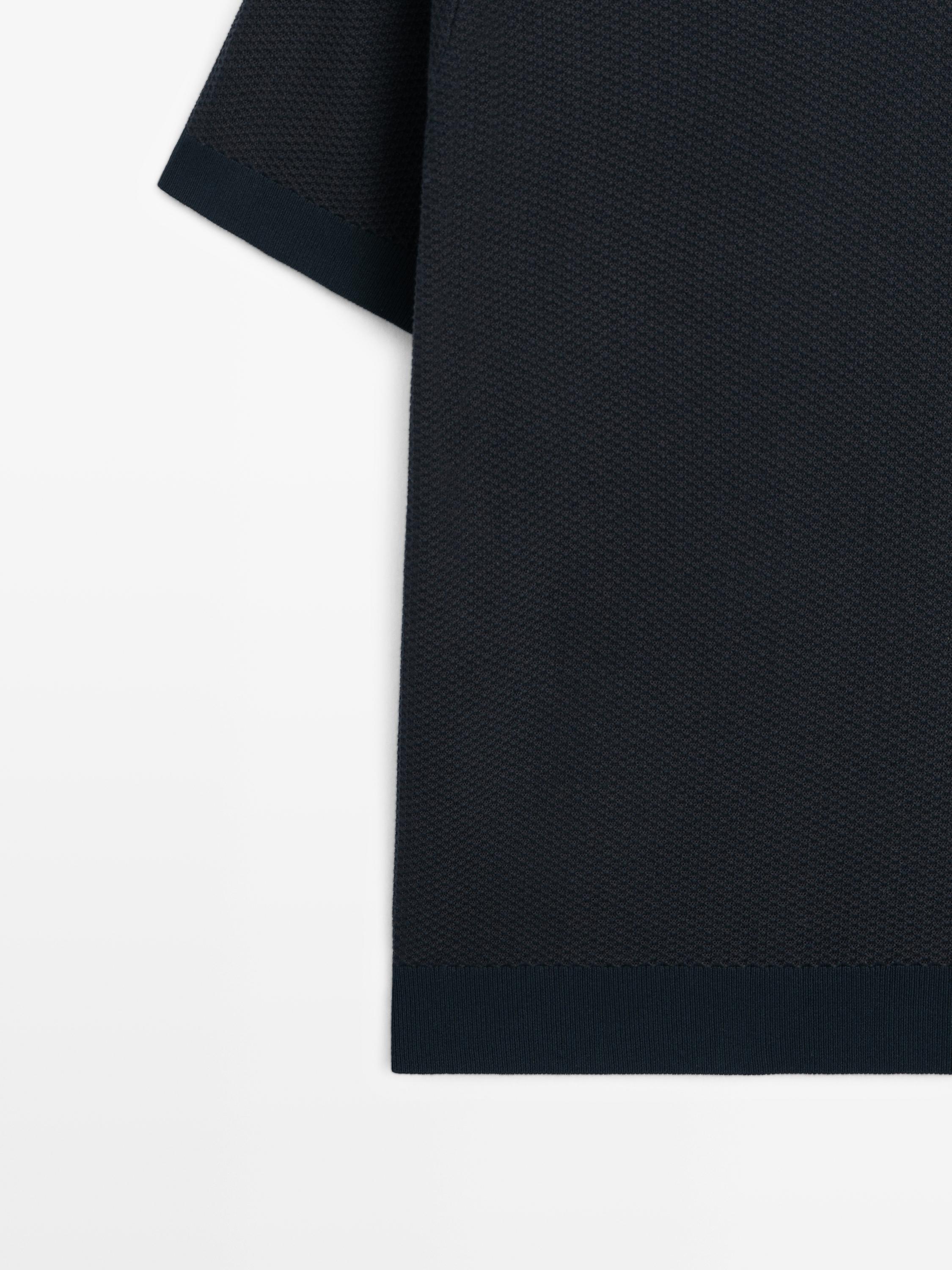 100% cotton textured knit polo sweater — NAVY BLUE