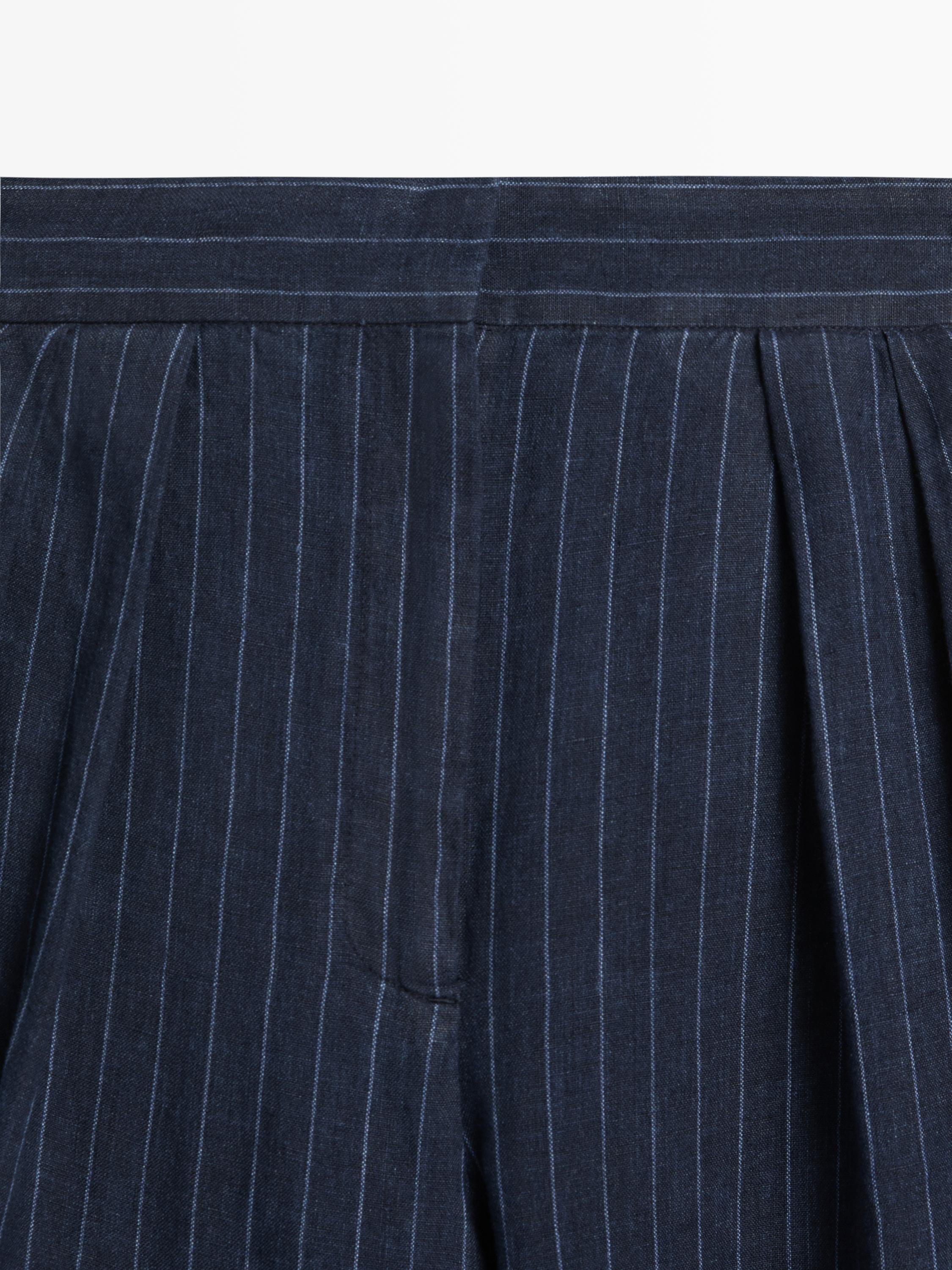 Çizgili keten şalvar pantolon