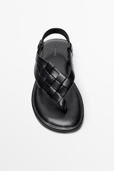 Flat woven leather sandals — BLACK 4