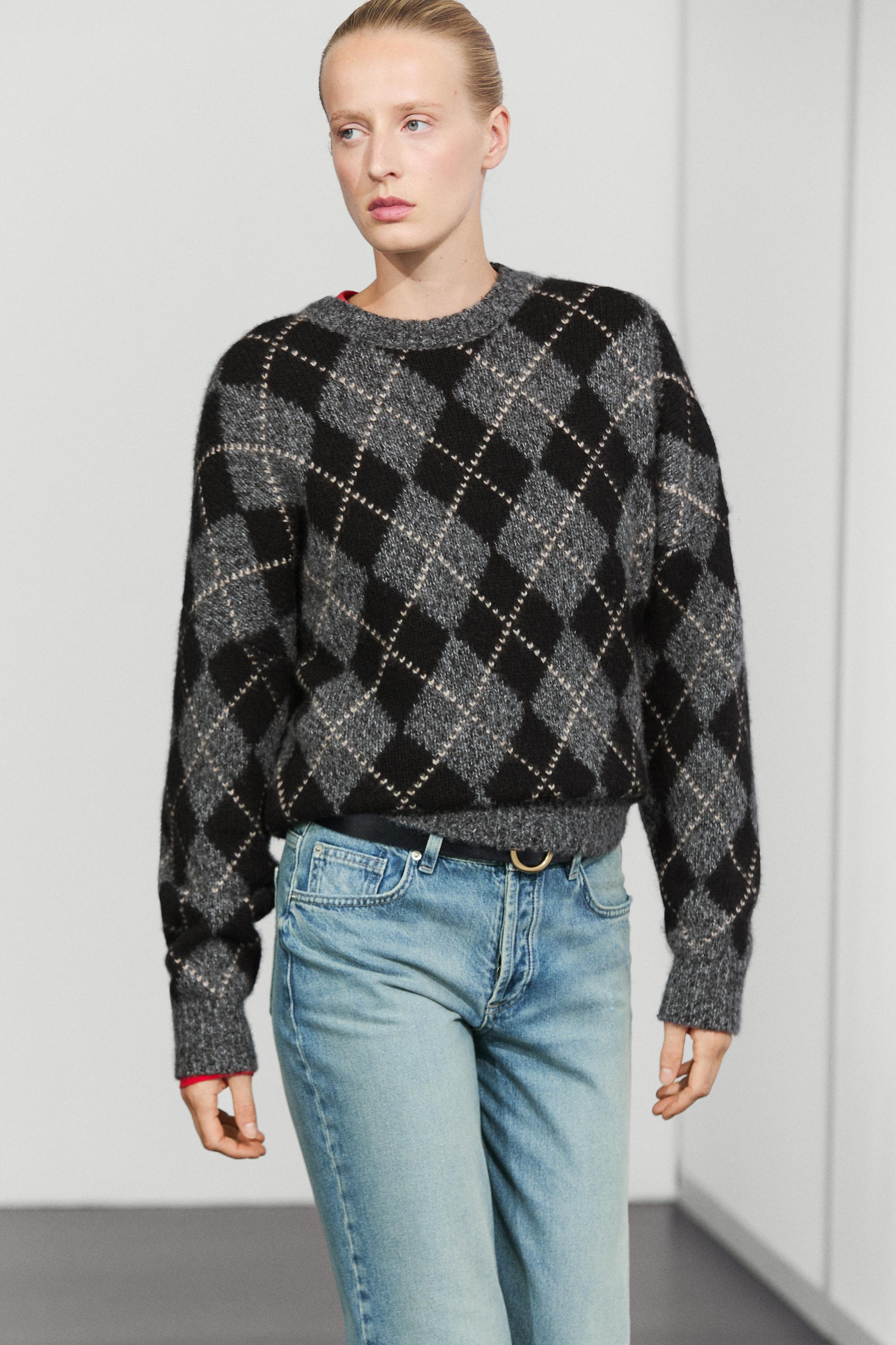 Argyle knit sweater with cashmere - thumbnail 3