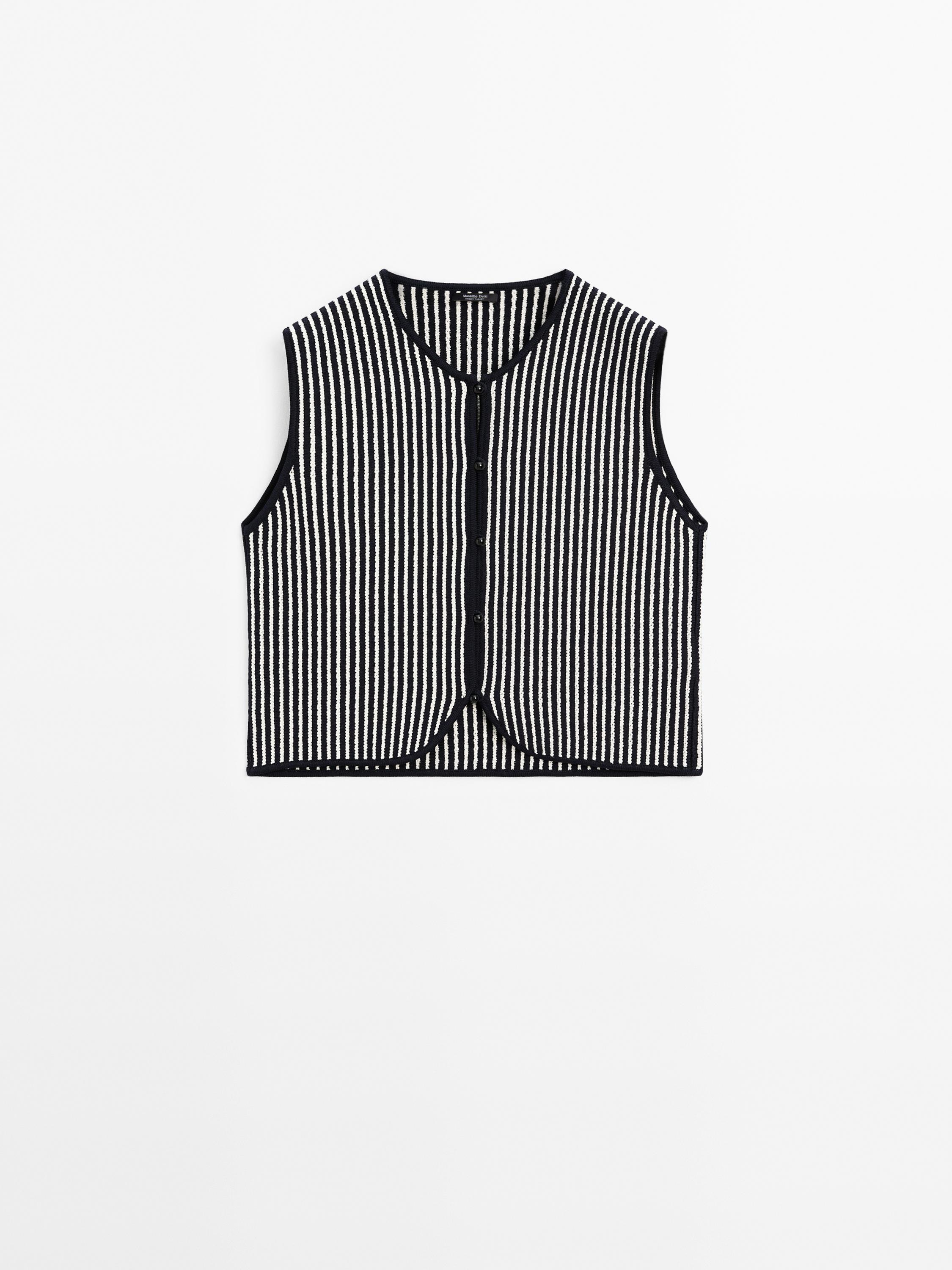 Veste sans manches cropped en maille à rayures