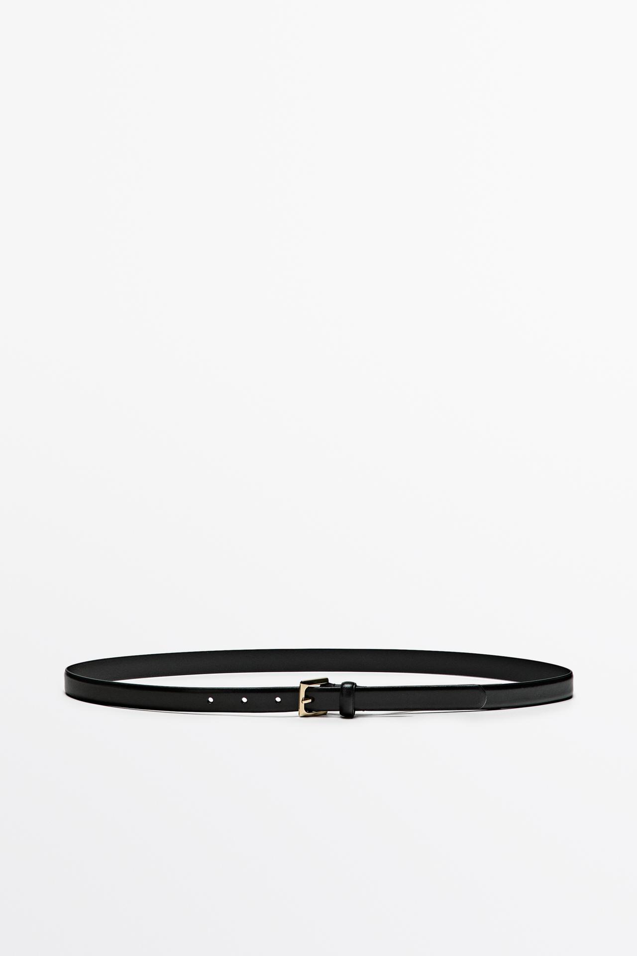 Square-buckle Nappa leather belt — BLACK