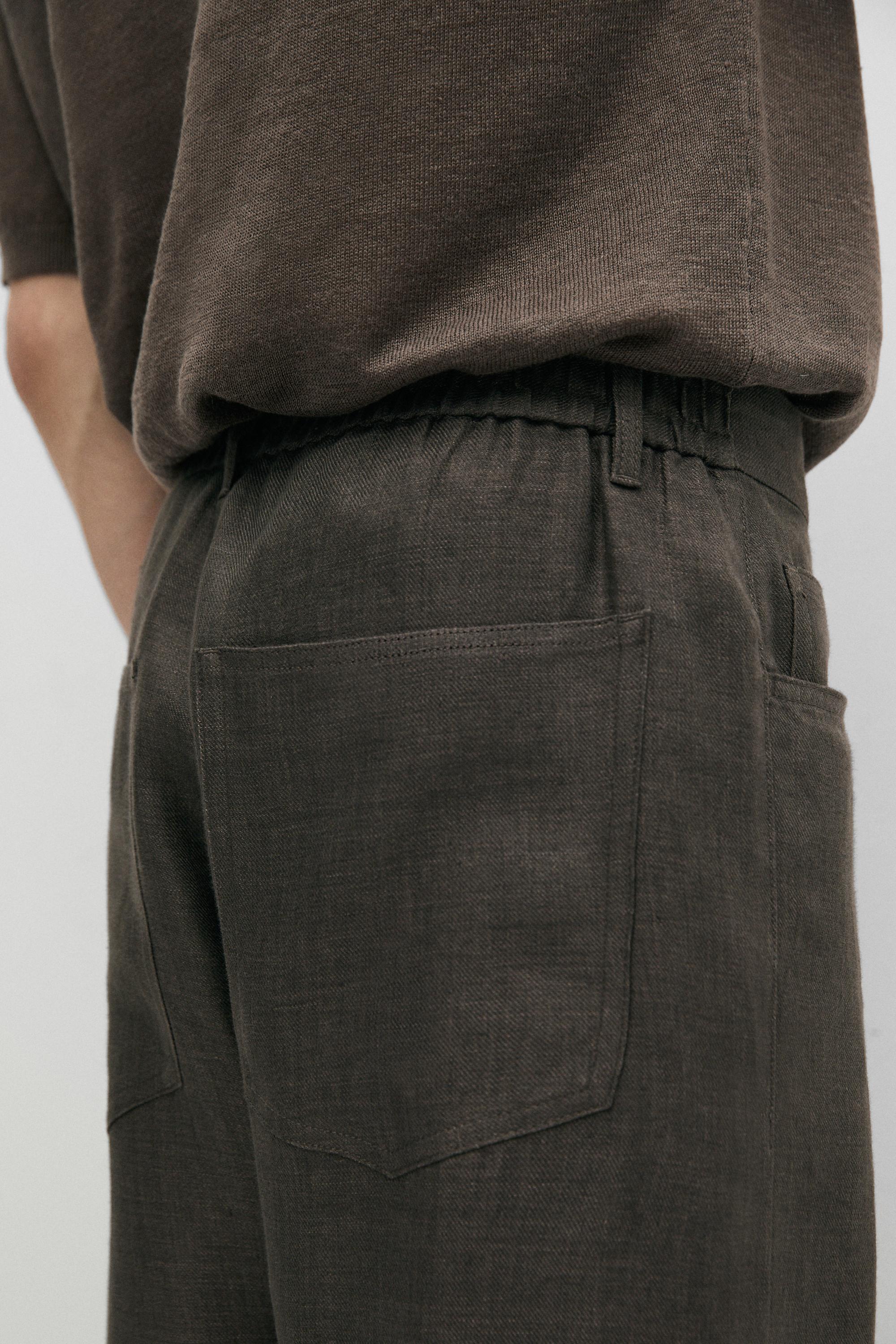Wide-leg linen trousers — Greyish green