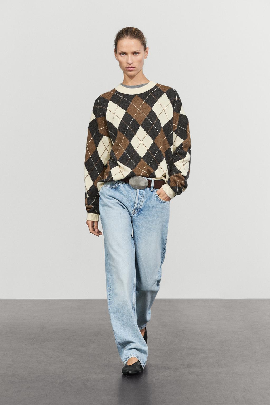 Wool-blend Argyle knit sweater