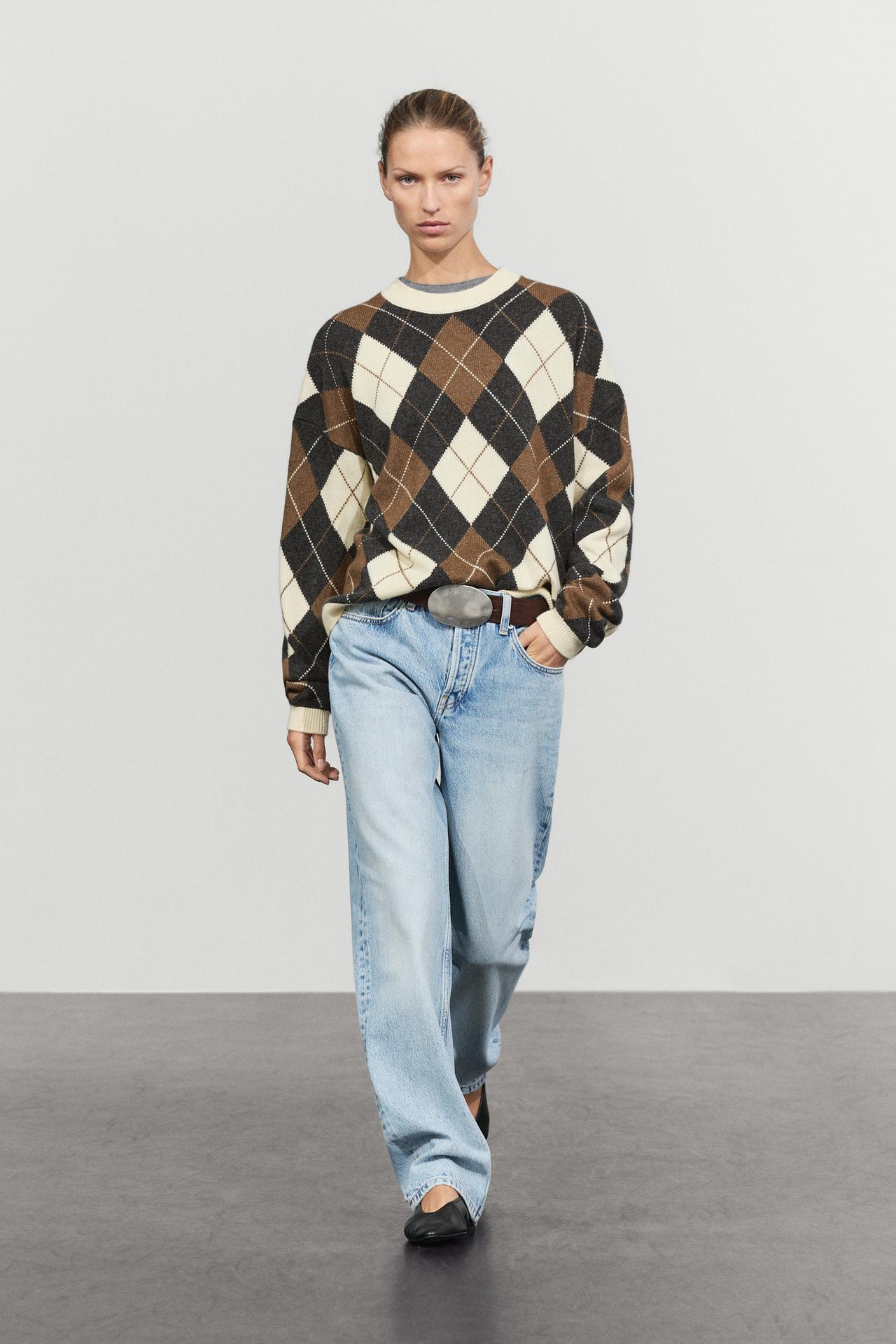 Wool-blend Argyle knit sweater — CREAM