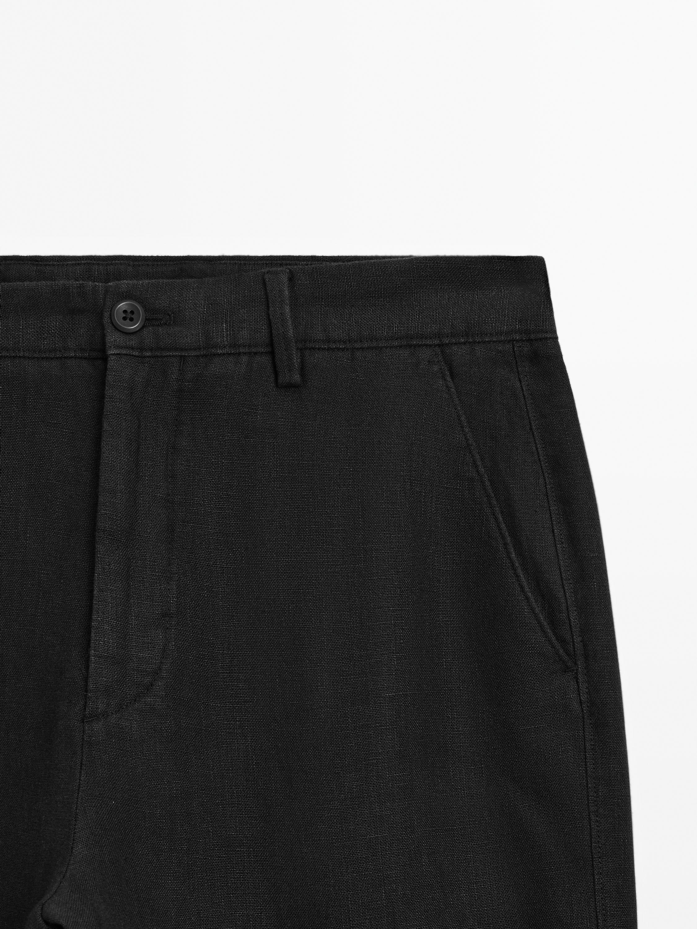100% linen straight-leg trousers