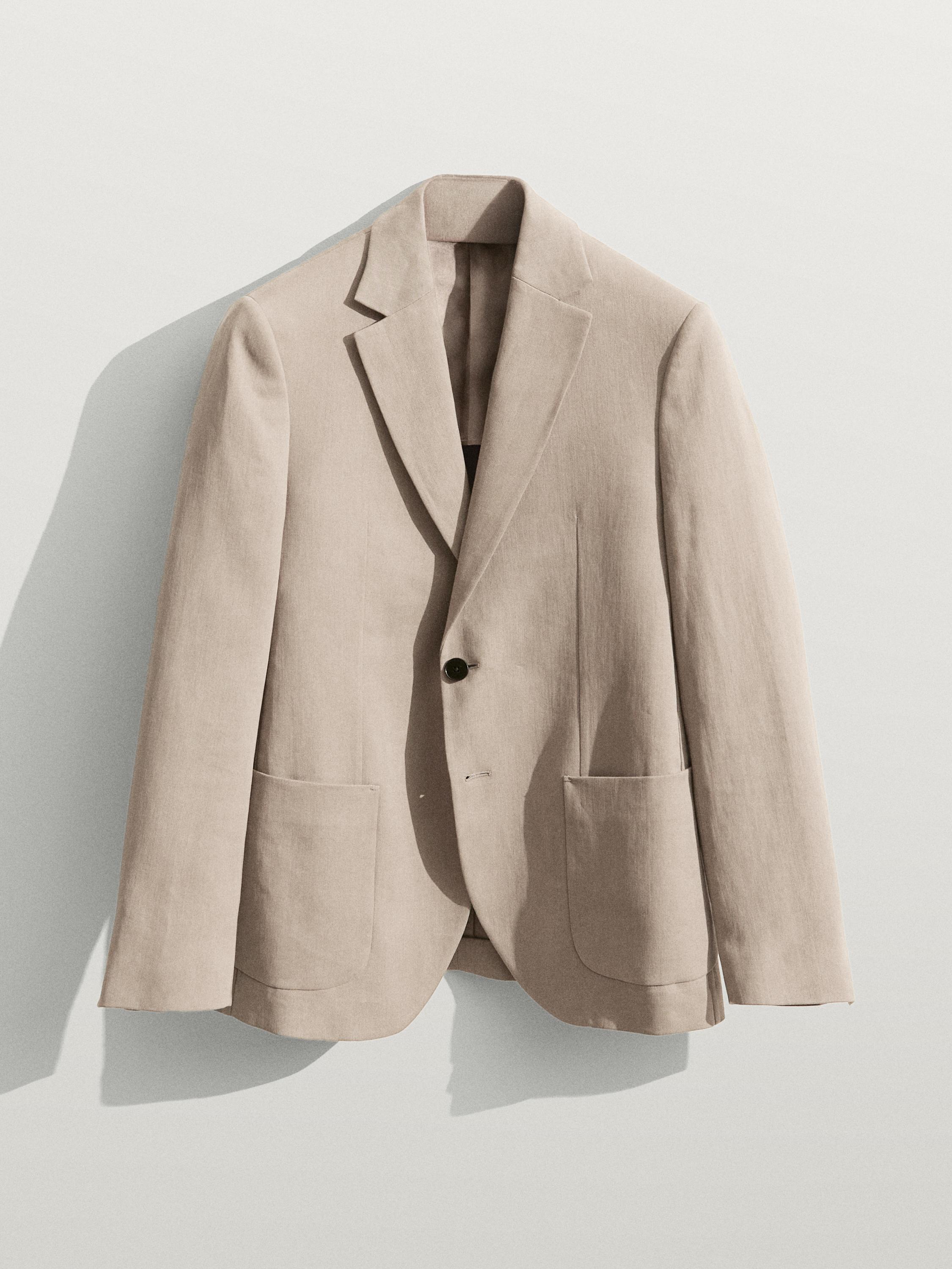 100% linen tailored blazer with pocket details — BEIGE
