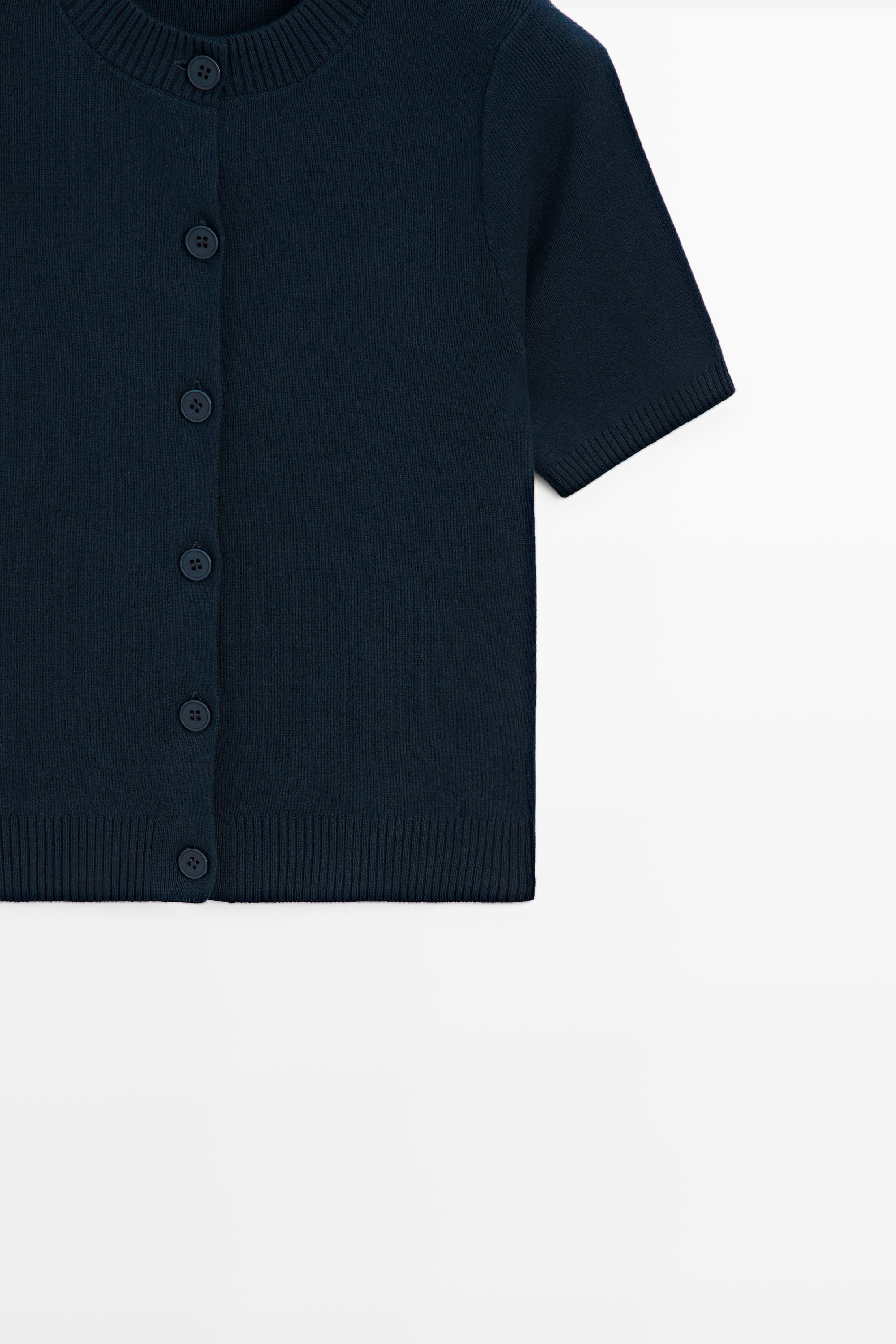100% Cotton Short Sleeve Cardigan — NAVY BLUE