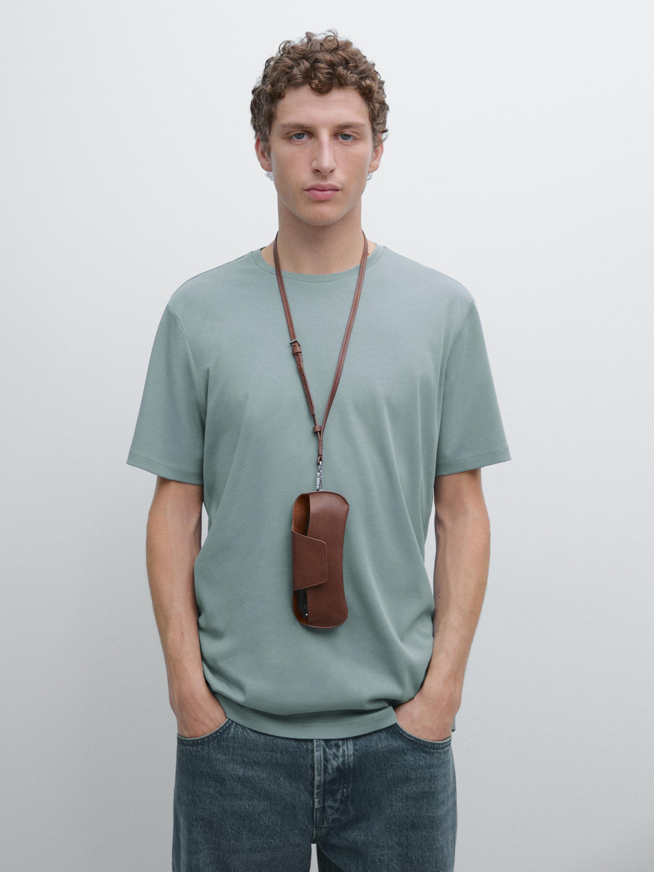 Short sleeve cotton blend T-shirt — GREY BLUE