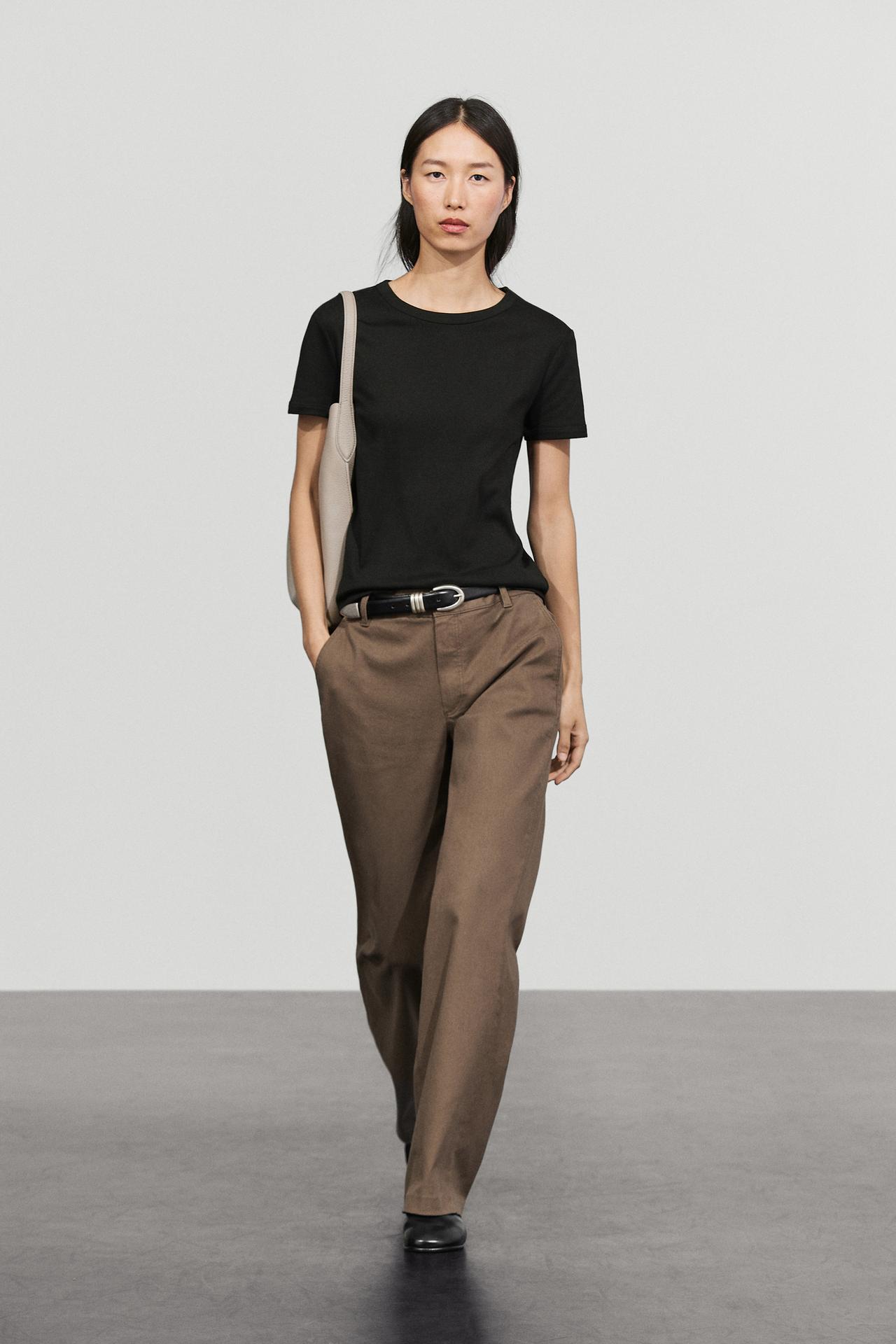 Ribbed short sleeve T-shirt — BLACK